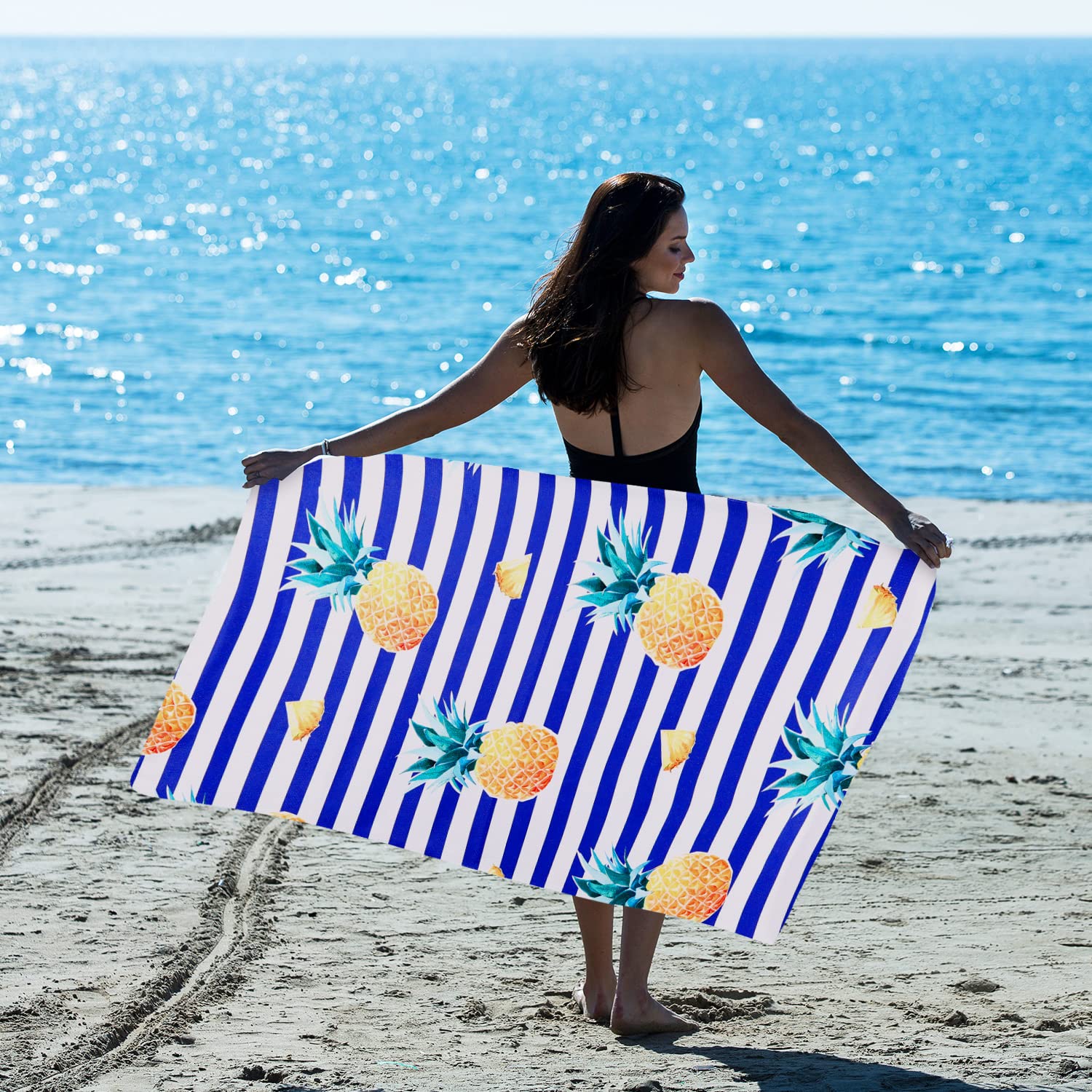 Livilan Oversized Striped Pineapple Beach Towel For Women Girls, 30   X60    Microfiber Thin Lightweight Super Absorbent, Quick