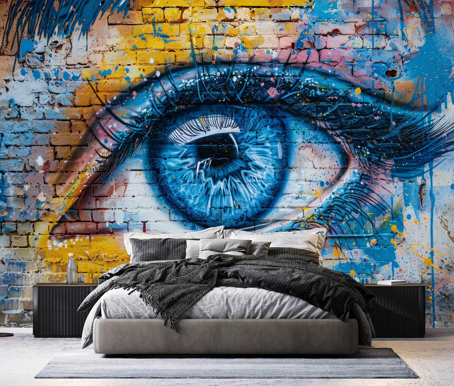 PYFFYP- Abstract Eye Graffiti Brick wall Peel and Stick Wallpaper murals for Bedroom