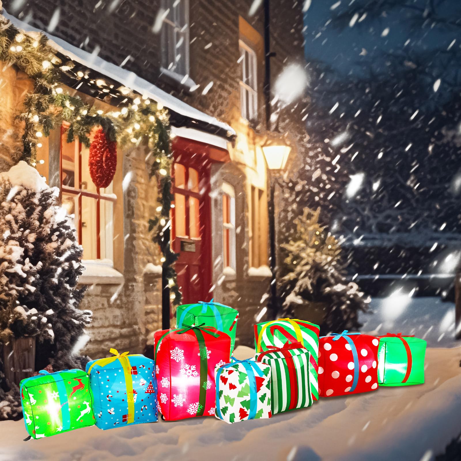9 Foot Long Christmas Giant Inflatable Gift Boxes with 9 LED Lights Mu ...