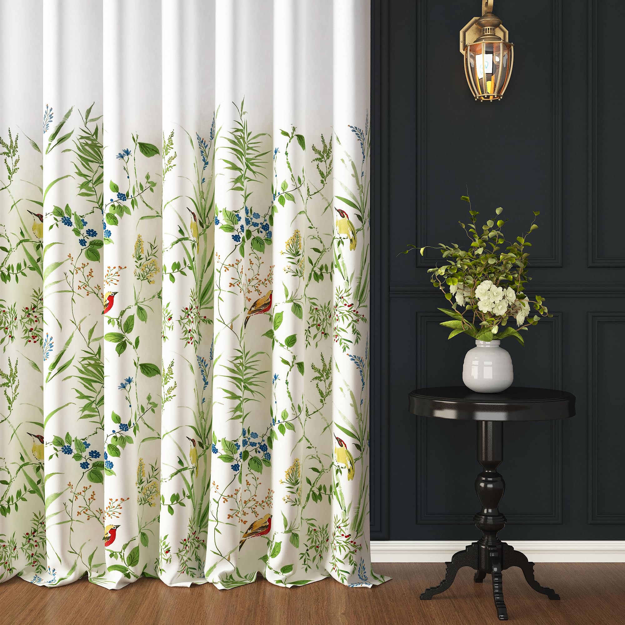 Story@Home Cotton Curtains 8 Feet Long Set Of 3 | Bohemian Curtain | Birds & Branches Printed | Light Filtering | Semi Long Door