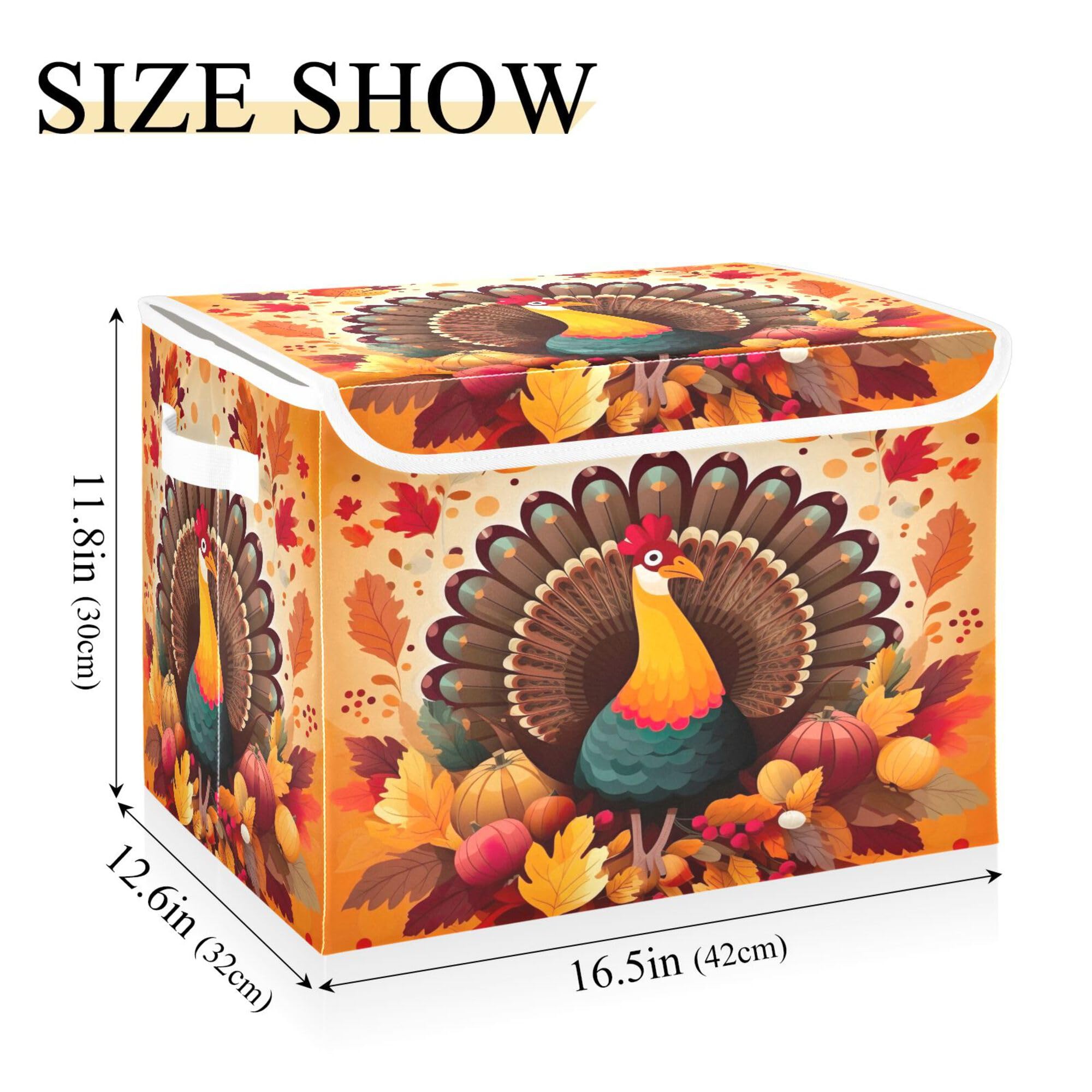 Xigua Thanksgiving Turkey Storage Bins With Lids And Carrying Handle,Foldable Storage Boxes Organizer Containers Baskets Cube Wi