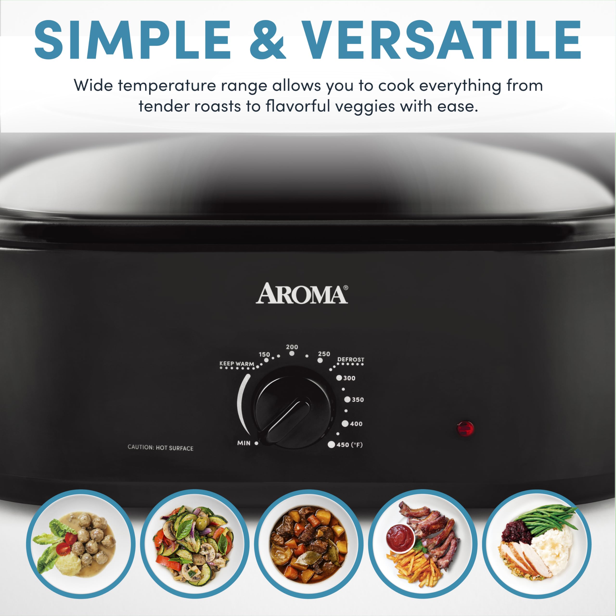Aroma 18Qt. Roaster Oven With Self-Basting Lid, Fits 22-Lb. Turkey, Adjustable Temperature Settings, Keep Warm Setting, Black (A