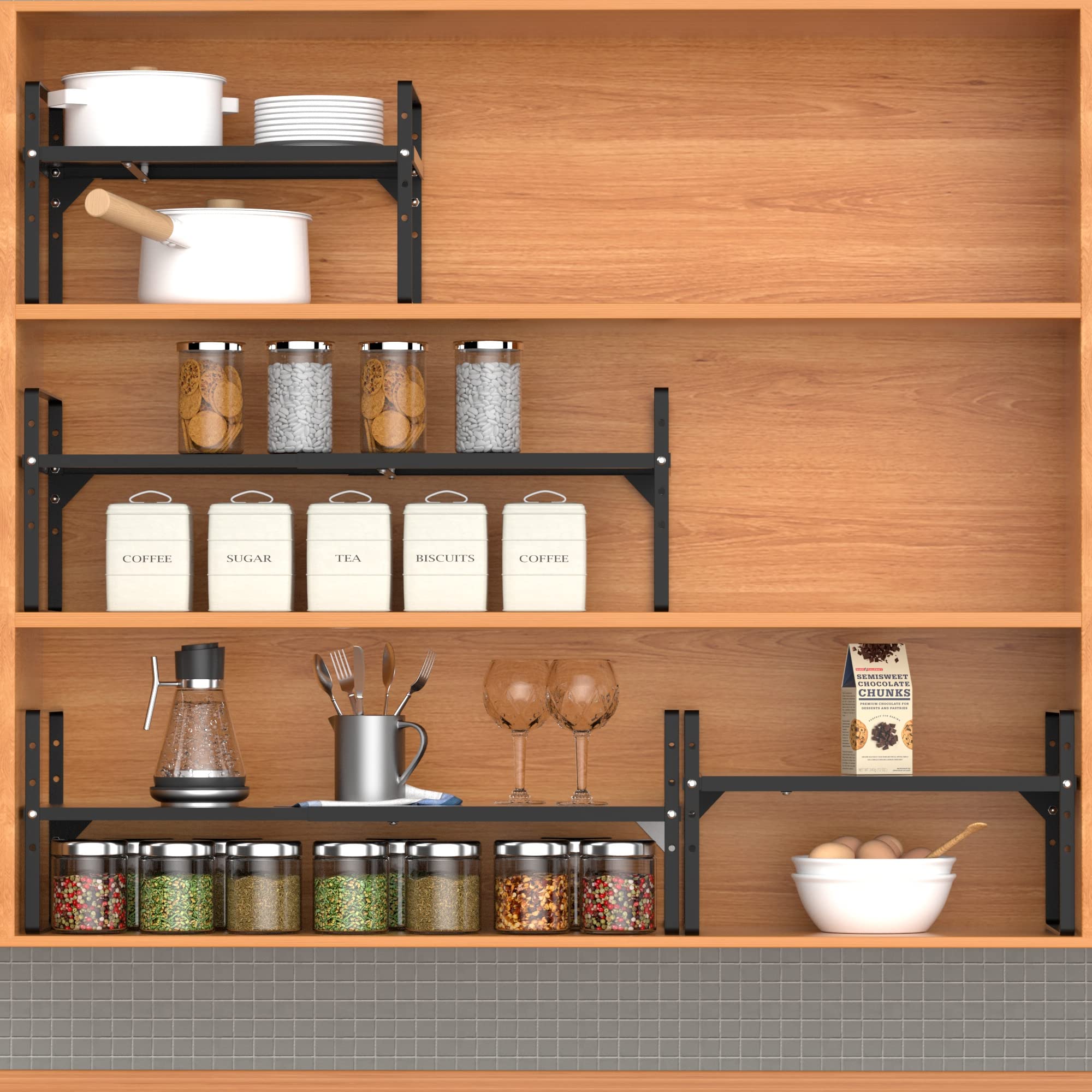 Ipegtop Expandable Cabinet Storage Shelf Organizer Rack, Heavy Duty Cupboard Stand Spice Rack Adjustable Height Pantry Garage Sh