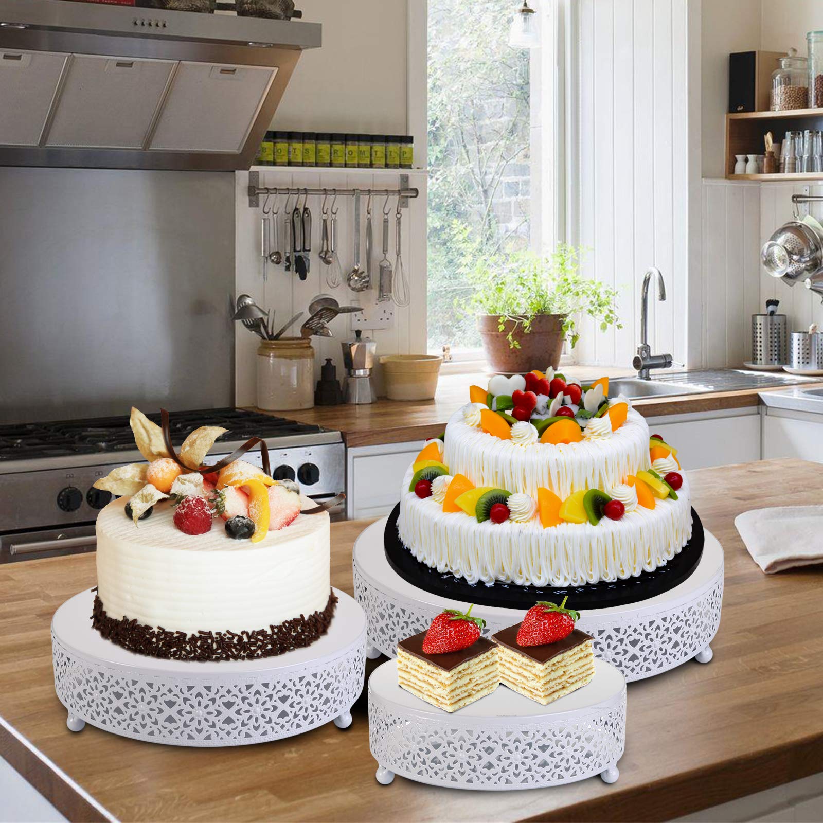 Hedume Set Of 3 Cake Stand, Dessert Display Cupcake Stands, Round Metal Cake Stands, Cupcake Pastry Candy Display Plate For Wedd