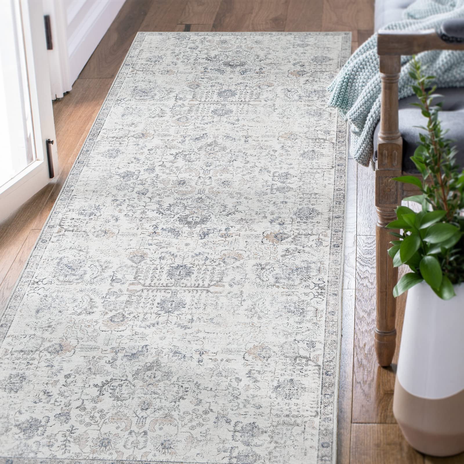 jinchan Runner Rug 2x5 Washable Rug Area Rug Vintage Hallway Indoor Floor Mat Thin Rug Retro Distressed Carpet Multi Floral Prin