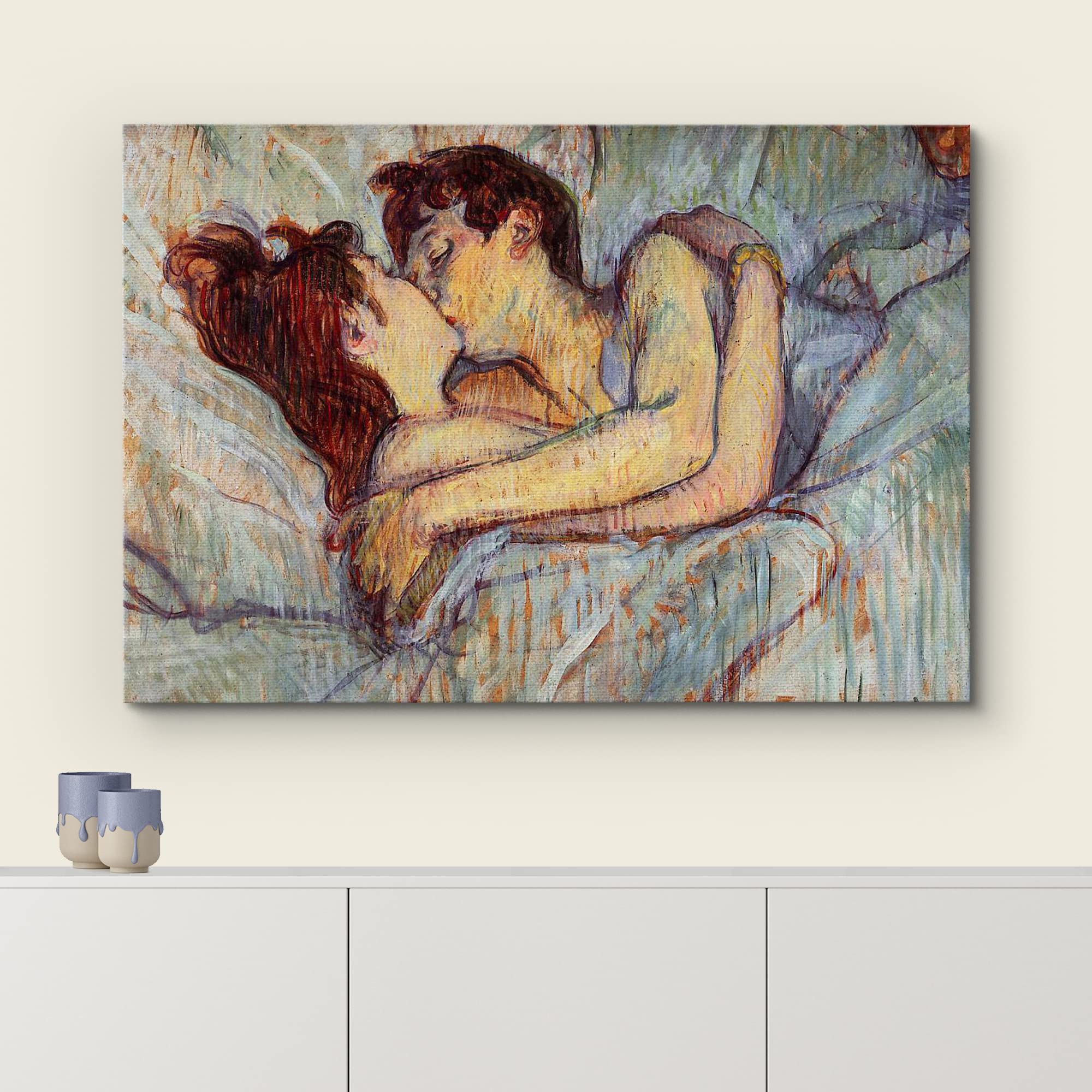 Wall26 - In Bed The Kiss By Henri De Toulouse-Lautrec - Canvas Print Wall Art Famous Painting Reproduction - 32'' X 48''
