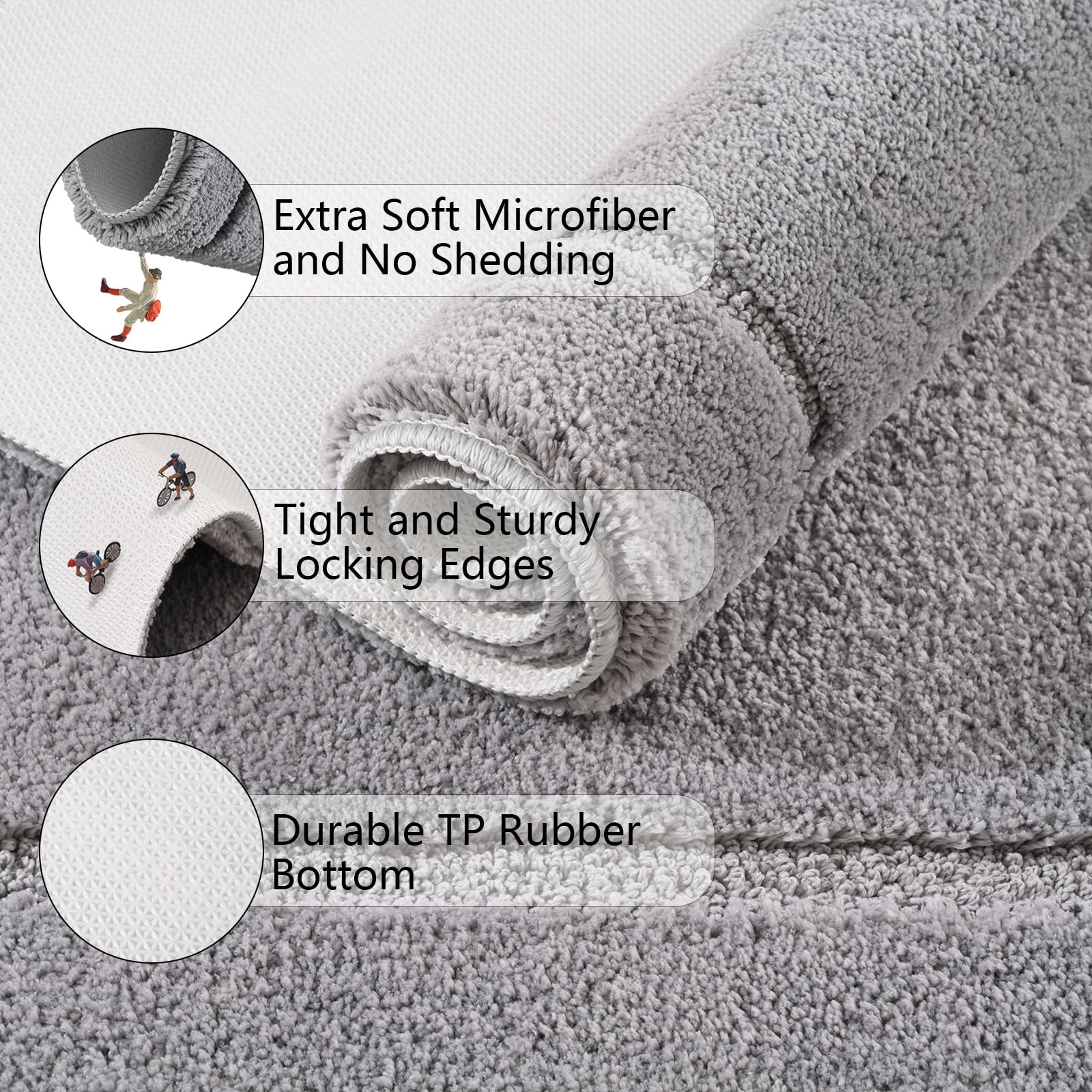 Homore Luminous Grey Bathroom Rugs,48X24 Inch Non Slip Bathroom Runner Rug, Extra Soft Long Bath Rug, Absorbent Thick Microfiber