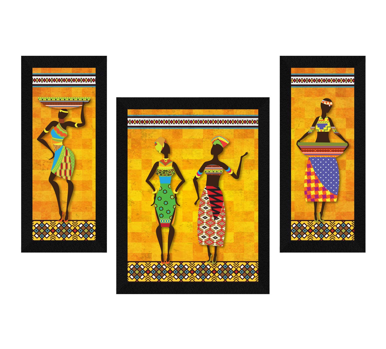 Artx Paper African Women Wall Art Painting, Multicolor, Tribal, 13.0 X 22.0 Inches, Set Of 3