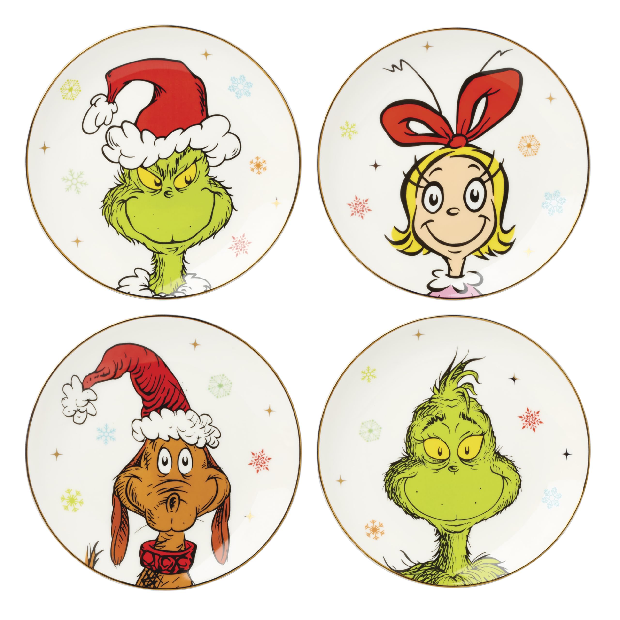 Lenox Dinnerware Set, Merry Grinchmas Accent Plates, Service for 4 Porcelain Accent plates, Microwave Safe and Dishwasher Safe, 