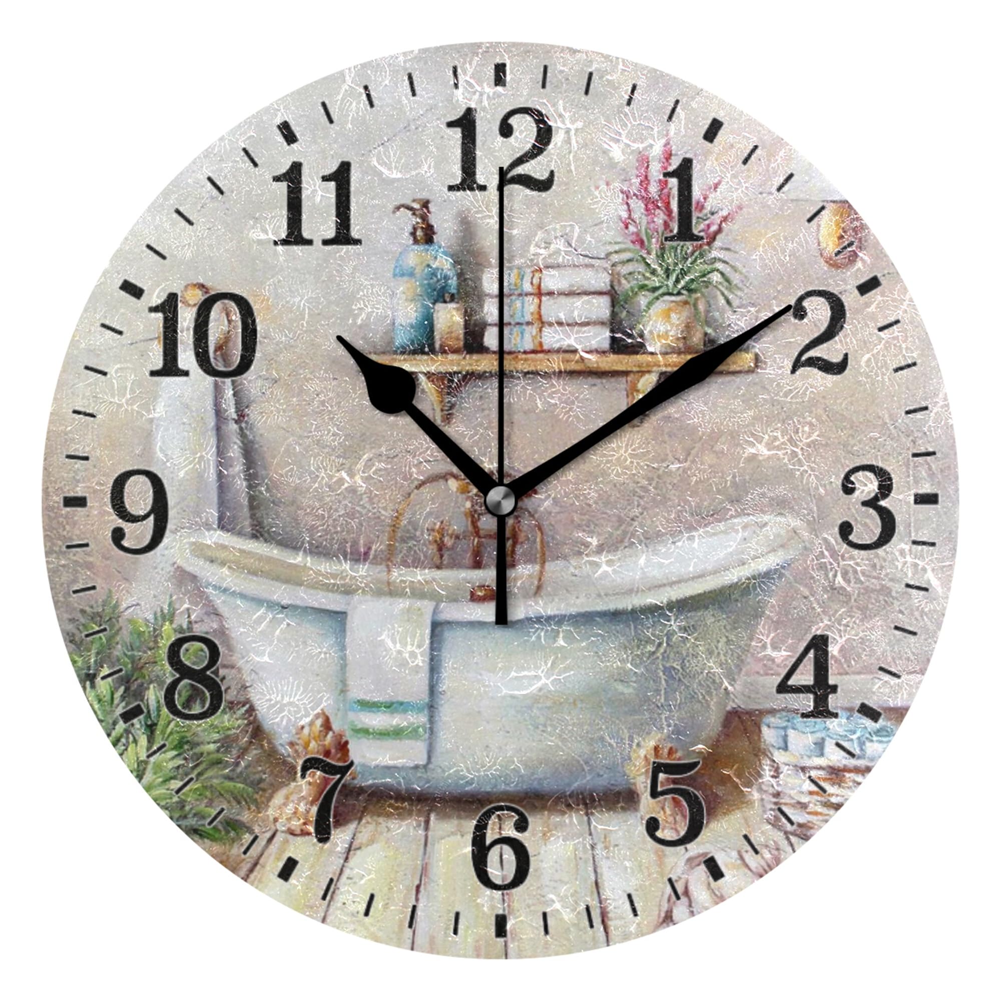 Silent Wall Clock For Bathroom Decorarion, Battery Powered No Ticking 10 Inch Round Small Plastic Horloge For Home, Living Room