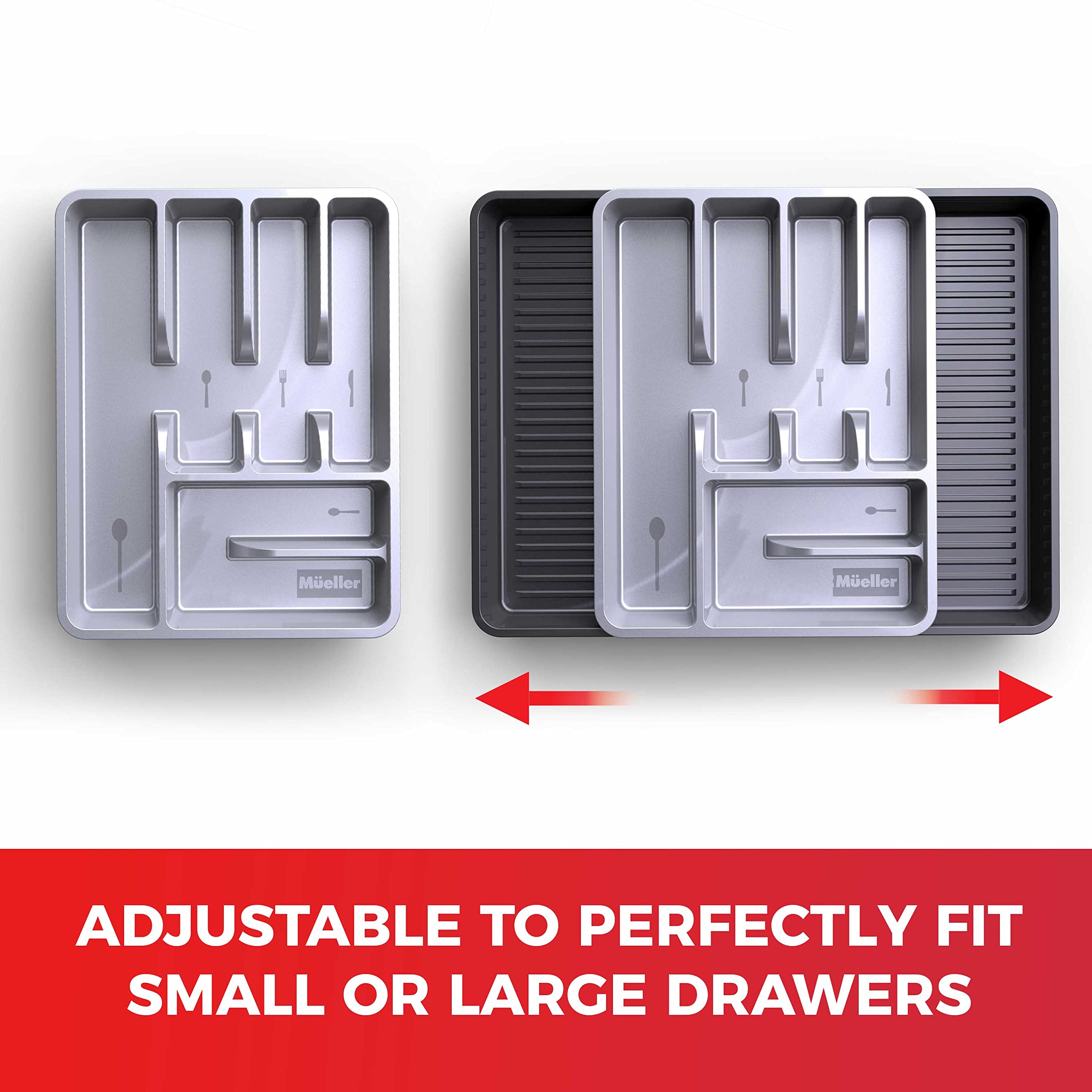 Mueller Large Flatware Kitchen Drawer Organizer, Expandable 19.7'' X 15'' Silverware Organizer, 6 Compartments, Heavy-Duty, Cutl