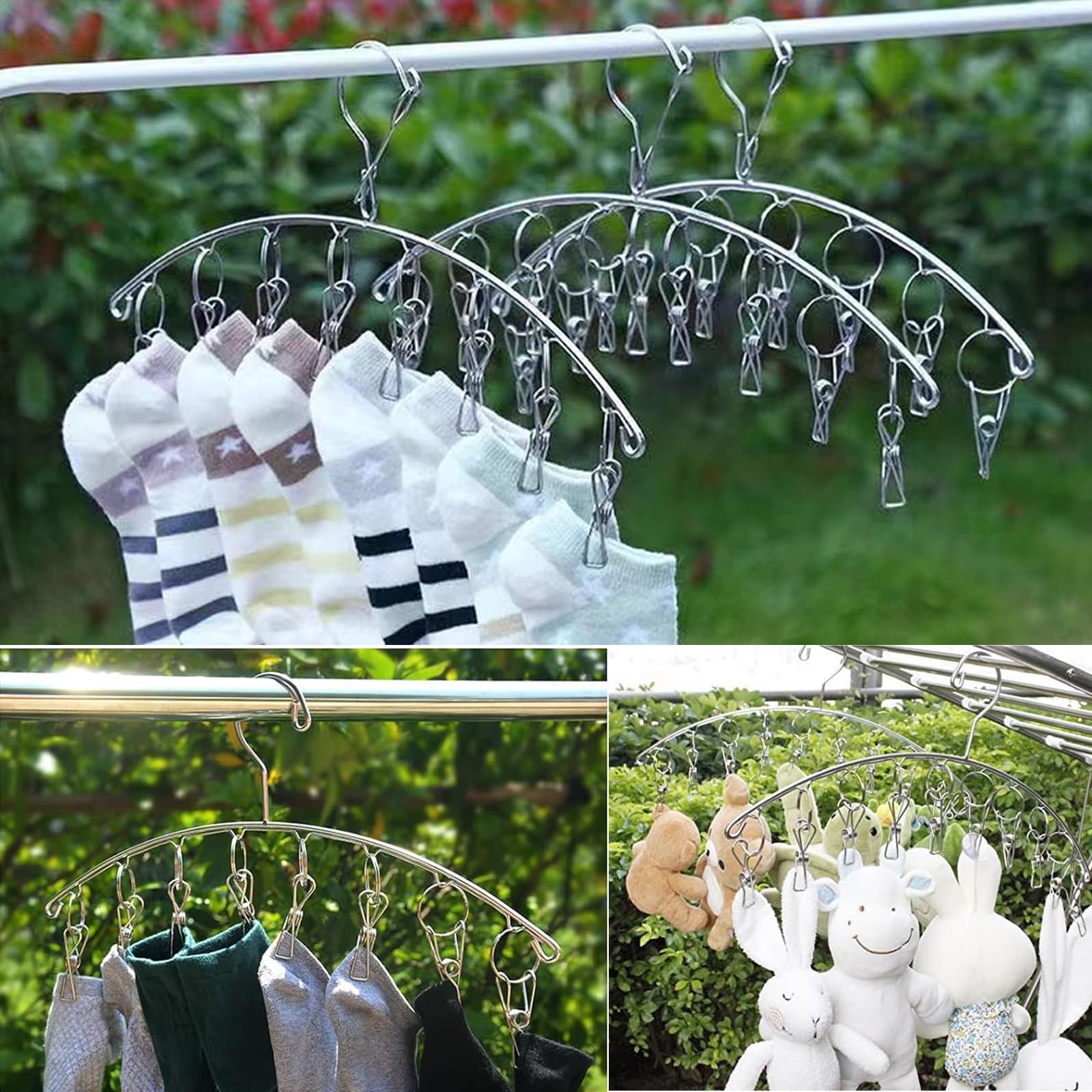 Skroad Stainless Steel Laundry Drying Rack Clothes Hanger With Windproof Hook,Underwear Hanger,Clothes Hangers With 8 Clips For