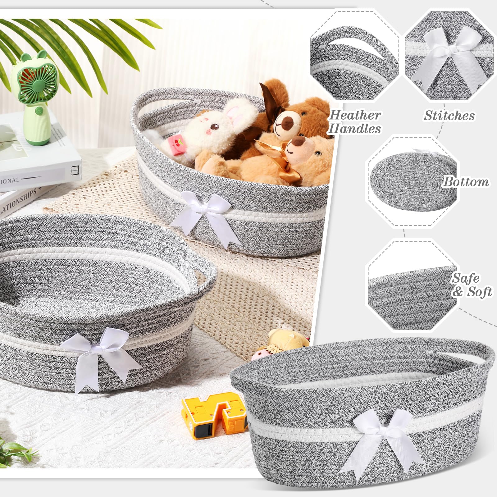 Colingmill 2 Pack Christmas Woven Gift Basket Empty with Ribbon Bow, 12x 8x 5 Christmas Chest Box with Gift Bags Candy Bas