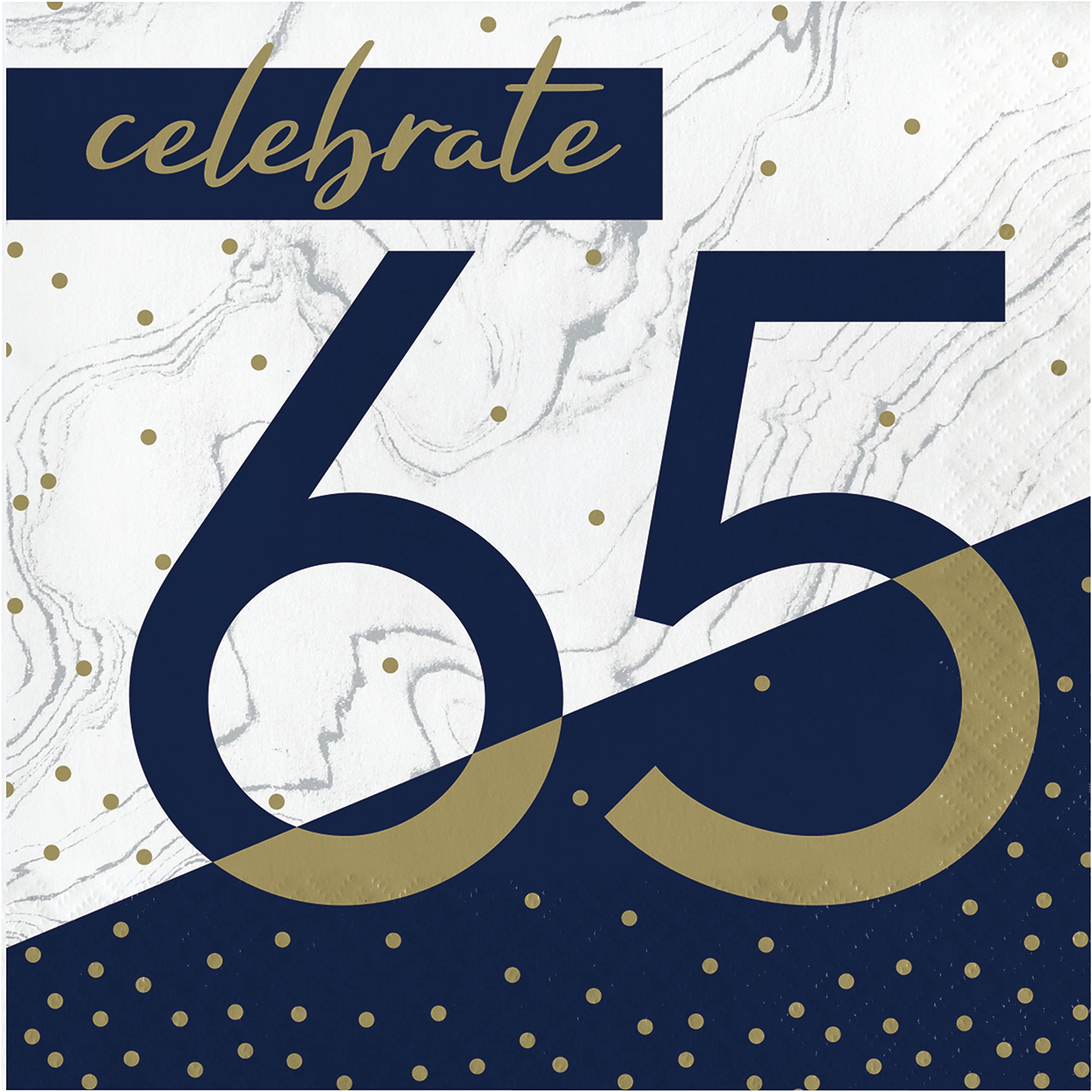 Creative Converting Navy And Gold 65Th Birthday Napkins, 6.5''