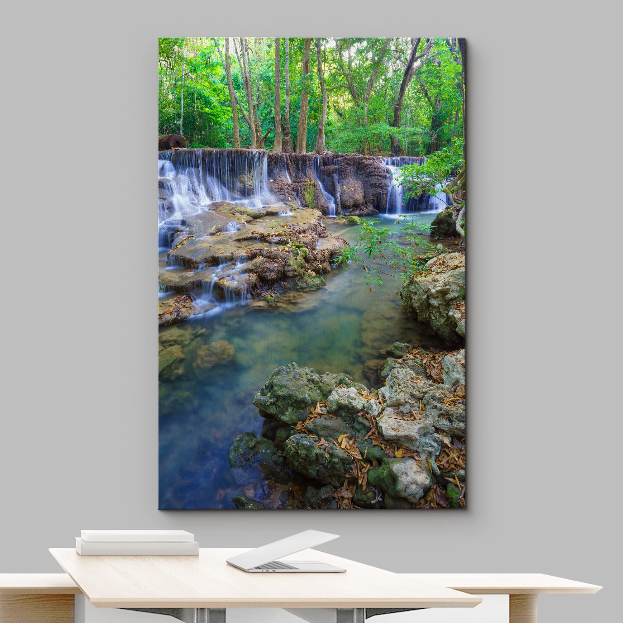 Canvas Prints Wall Art - Deep Forest Waterfall In Kanchanaburi Province, Thailand| Modern Home Deoration/Wall Art Giclee Printin
