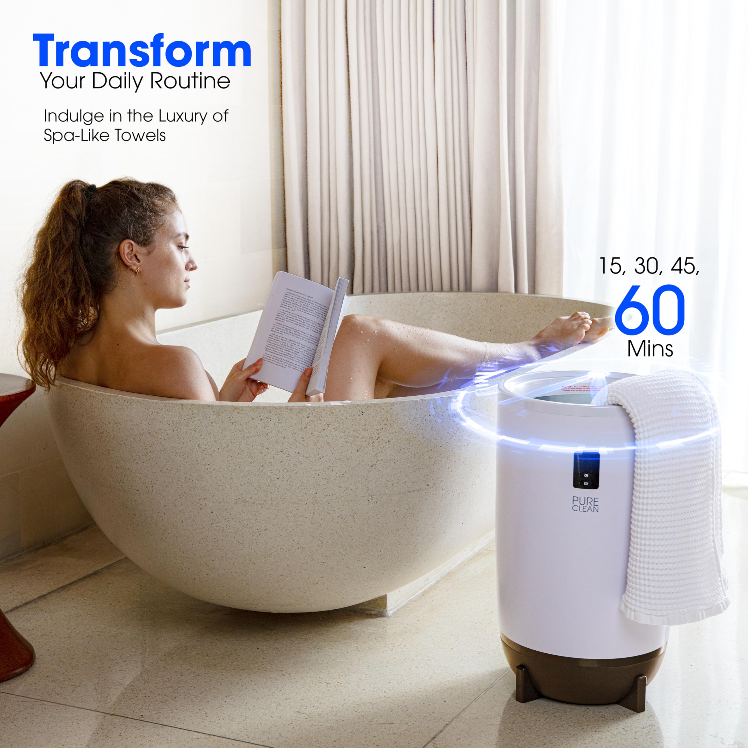 Pureclean Towel Warmers Bucket, With Customized Fragrance For Spa And Bathroom, Luxury Towel Heater Gifts For Him & Her, Auto Sh