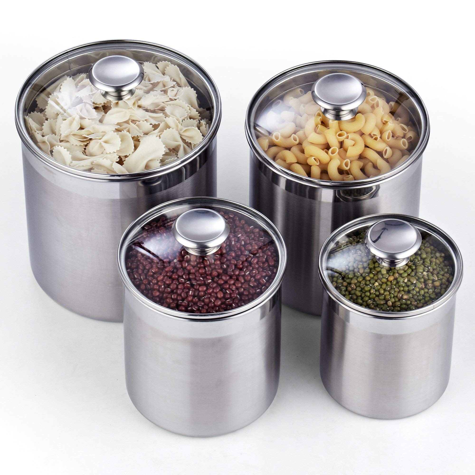 Cooks Standard Stainless Steel Food Jar Storage Canister Set Large 4-Piece, 1.6Qt/2.5Qt/3.5Qt /5Qt Airtight Containers With Glas