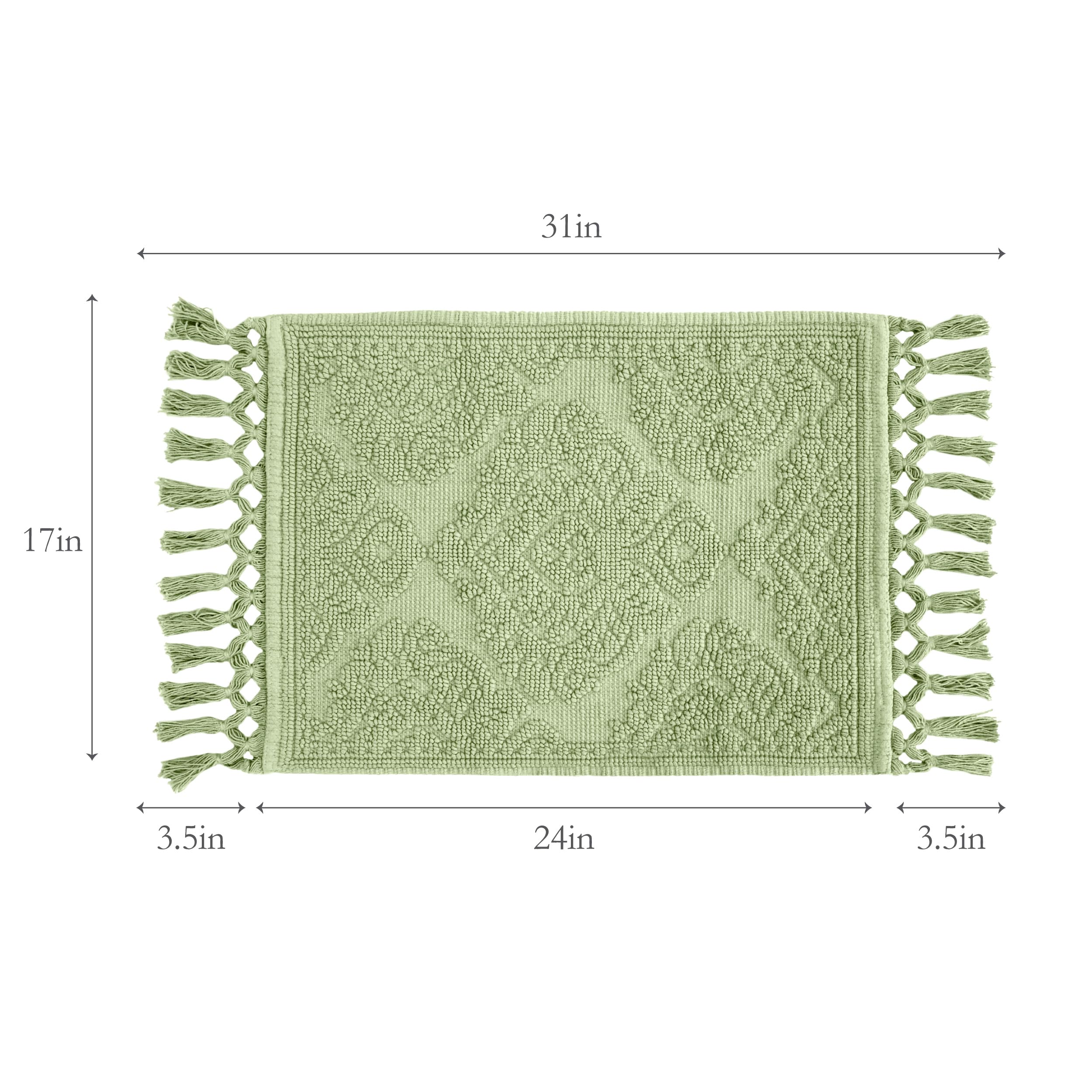 Jean Pierre - Ricardo Bath Mat, Woven Fringe Bathroom Rugs, 100% Cotton, Premium Bathroom Decor - Measures 17'' X 31'' - Sage Gr