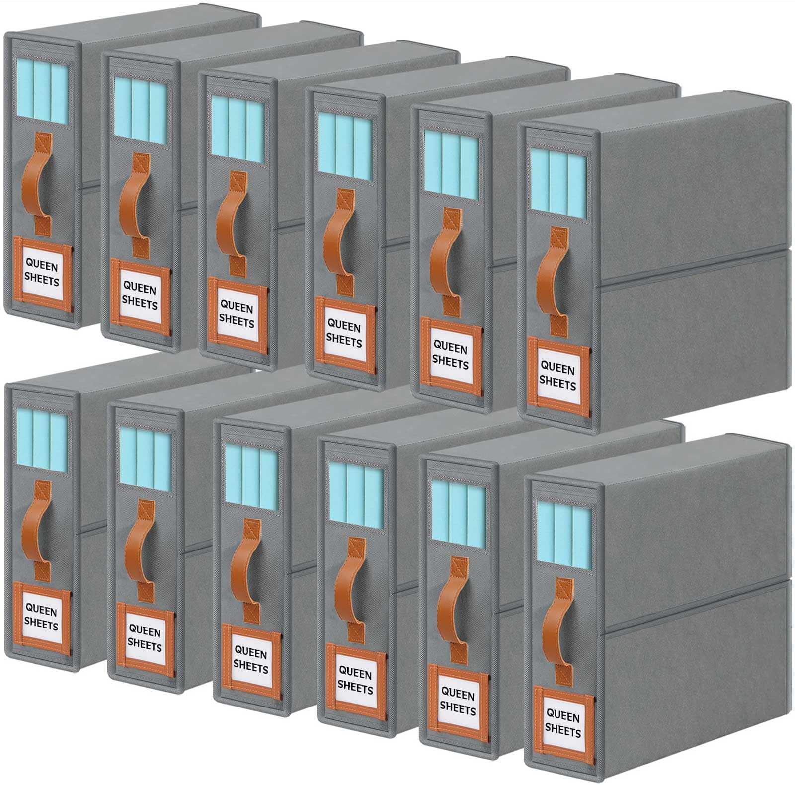 GhvyenntteS 12 Pack Bed Sheet Organizers and Storage, Sturdy Bed Sheet Organizer with Zipper and Handle, Foldable Linen Closet O