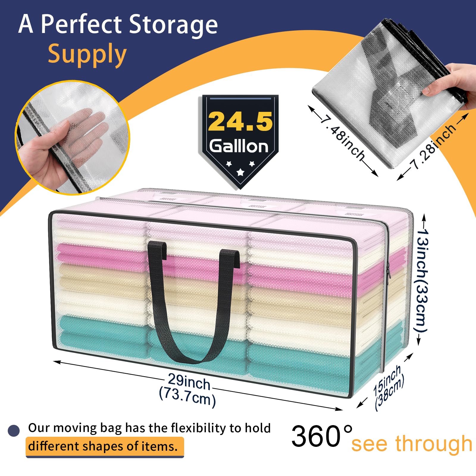 Clear Storage Bags With Zipper, 8 Pack Large Moving Bags Heavy Duty Extra Large, Plastic Storage Totes For Clothes, College Dorm