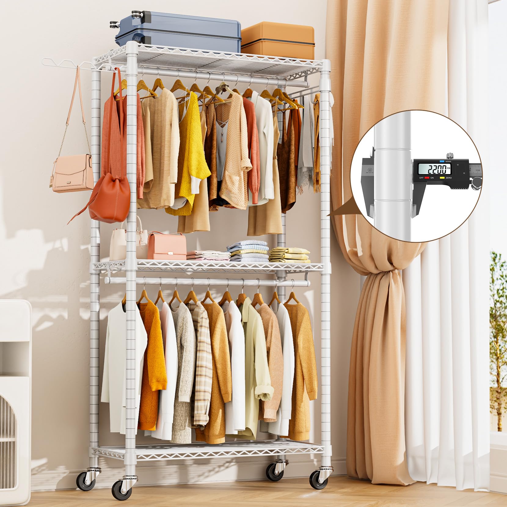 Heavy Duty Rolling Garment Rack, Adjustable Heavy Duty Clothing Rack With Shelves Load 420 Lbs, Free Standing Clothes Rack With