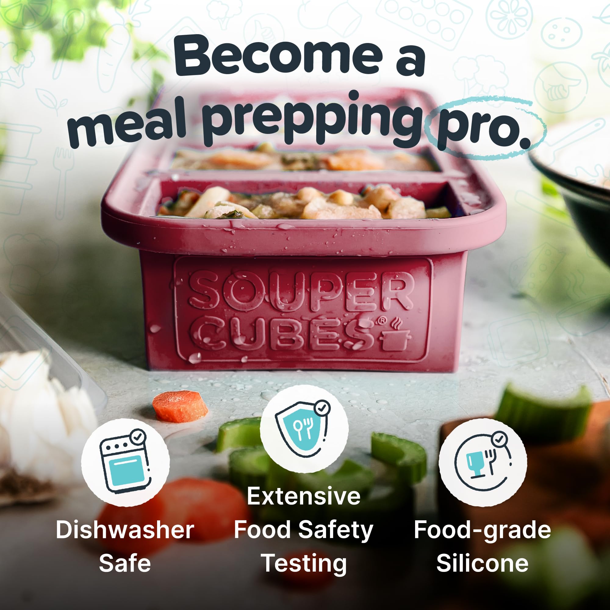 Souper Cubes 1 Cup Silicone Freezer Molds With Lid - Easy Meal Prep Container And Kitchen Storage Solution - Silicone Freezer Tr