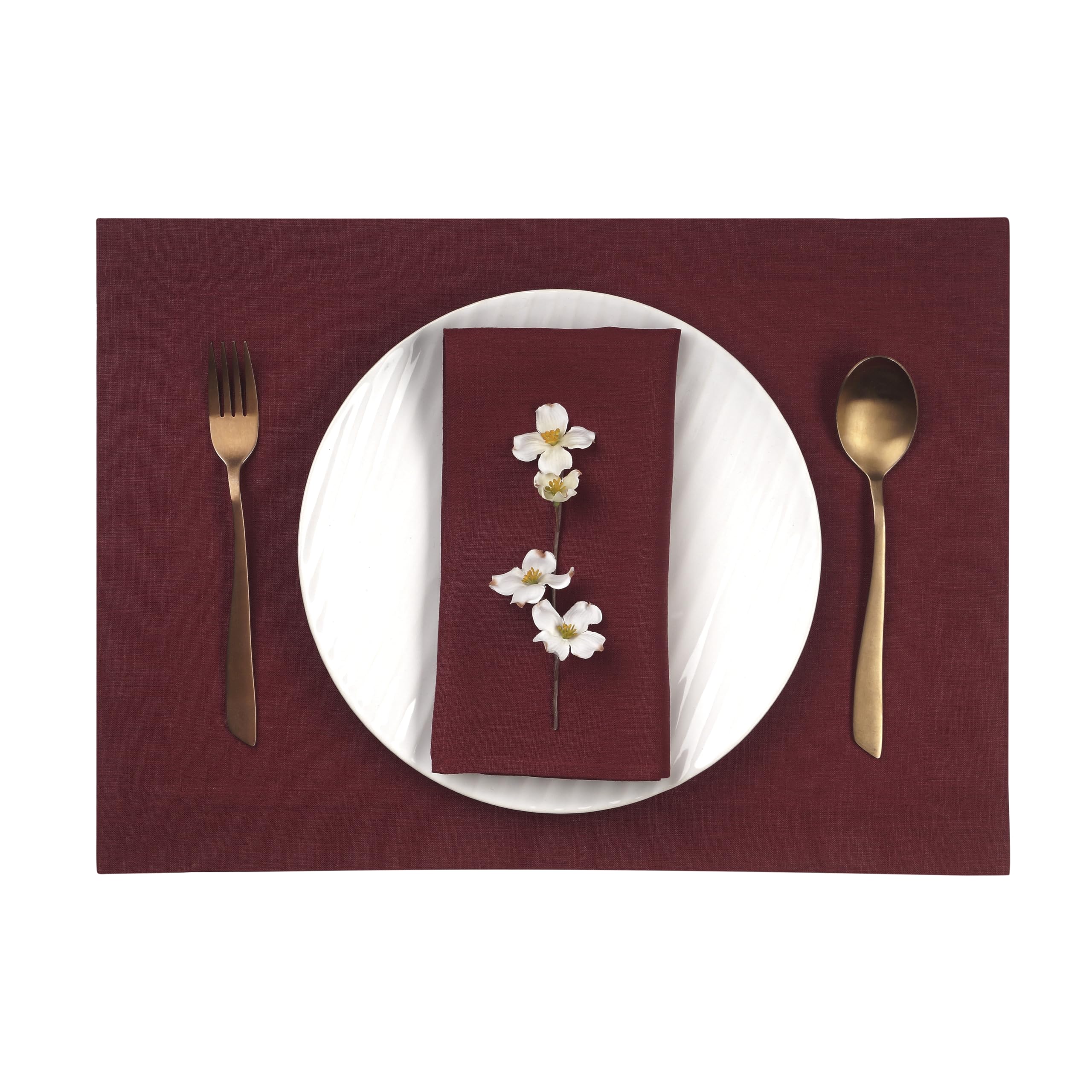 D'Moksha Homes Linen Placemats Set Of 4-100% Pure Linen Dark Red Placemats 14 X 19 Inch - Washable Dark Red Placemats For Spring