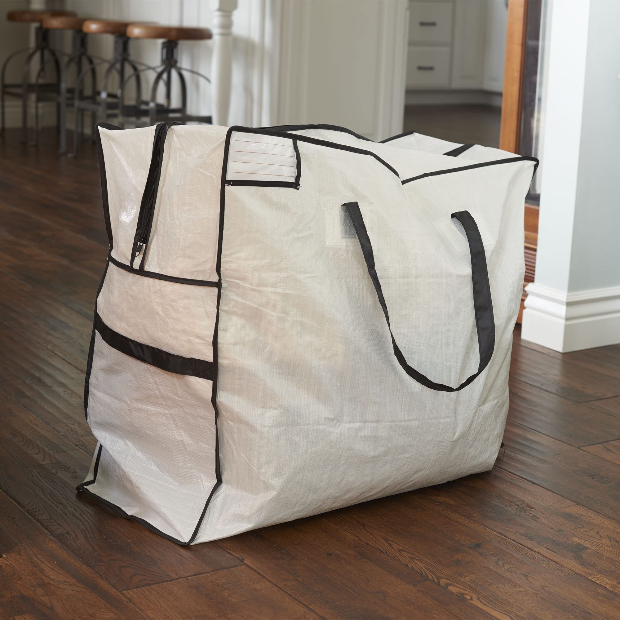 Household Essentials 2622 MightyStor Large Storage Bag with Handles  Clothing and Linen Storage Bag  White Tarp with Black Trim