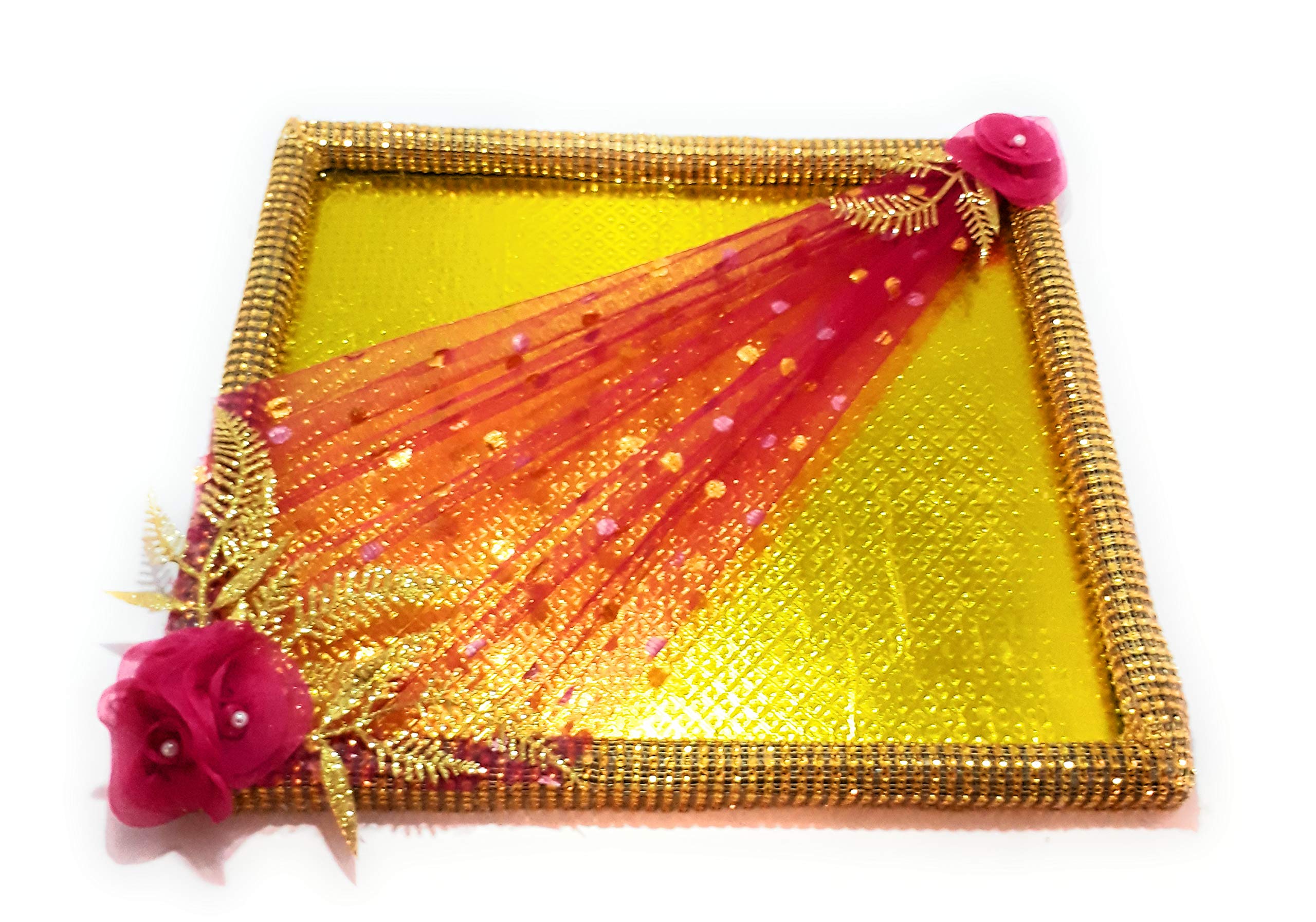 Giftsbouquet Wood Smart Creations Decorative Tray For Gift Packing/Wedding/Saree Packing/Trousseau/Shagun/Suit (14 X 16) Rectang