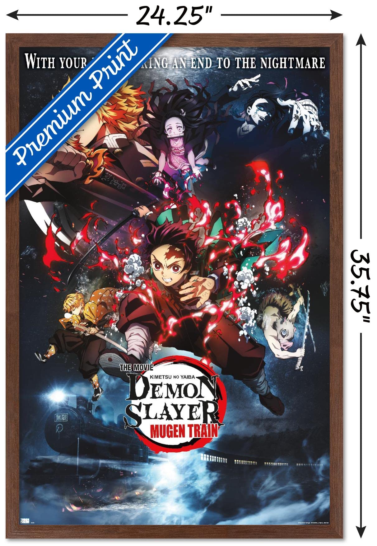 Trends International Demon Slayer: Mugen Train - Collage One Sheet Wall Poster, 22.375'' X 34'', Mahogany Framed Version