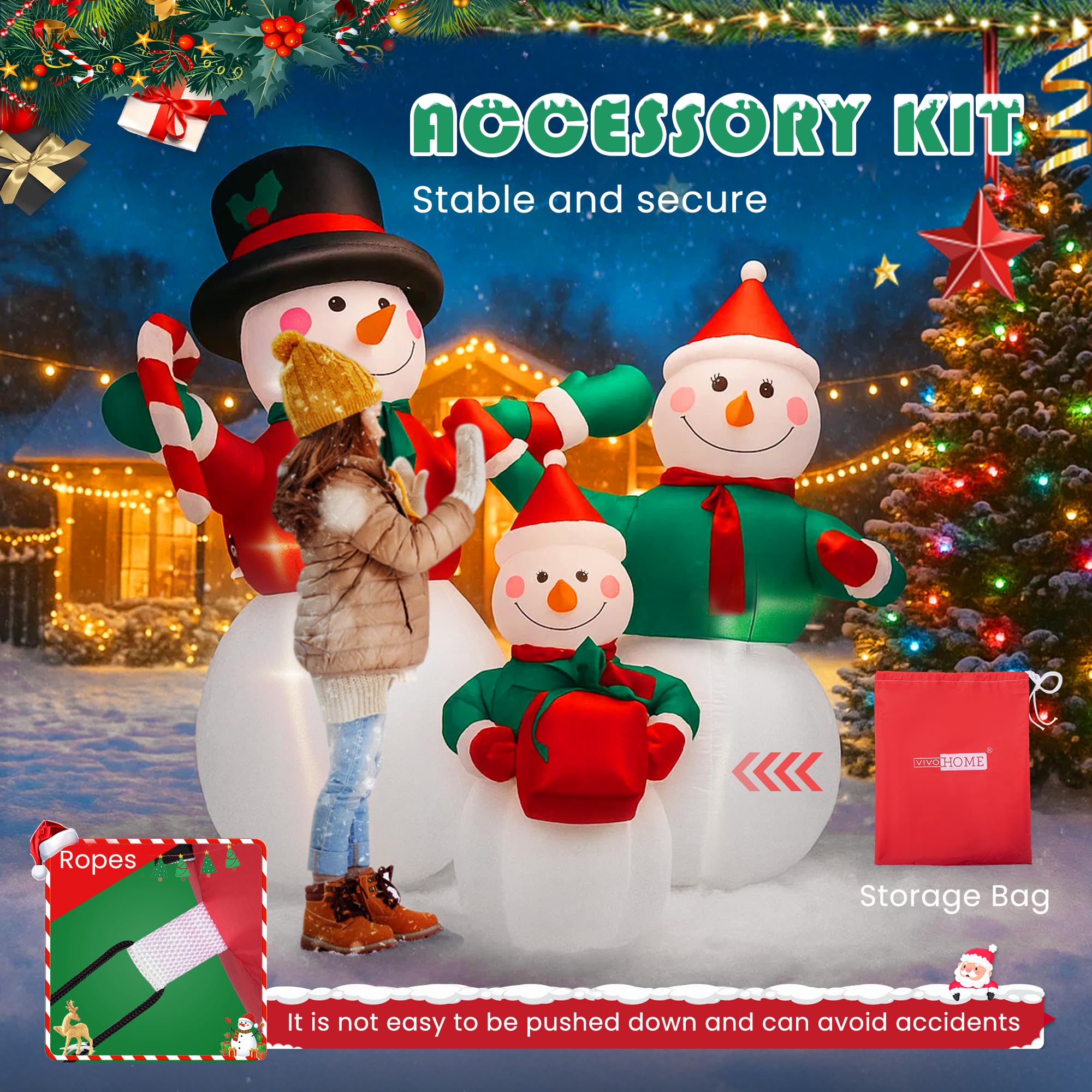 VIVOHOME 6FT Christmas Inflatable Outdoor Decoration, Snowman Family, Navidad Blow Up Yard Decor with Built-in LED Light for Law
