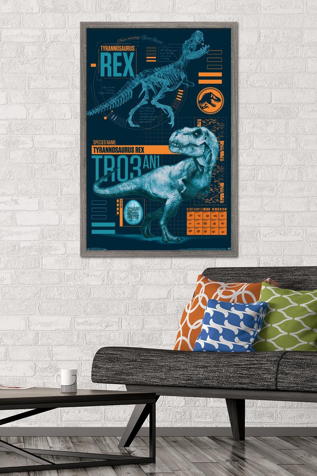 Trends International Jurassic World: Fallen Kingdom - T-Rex Wall Poster, 22.375'' X 34'', Barnwood Framed Version
