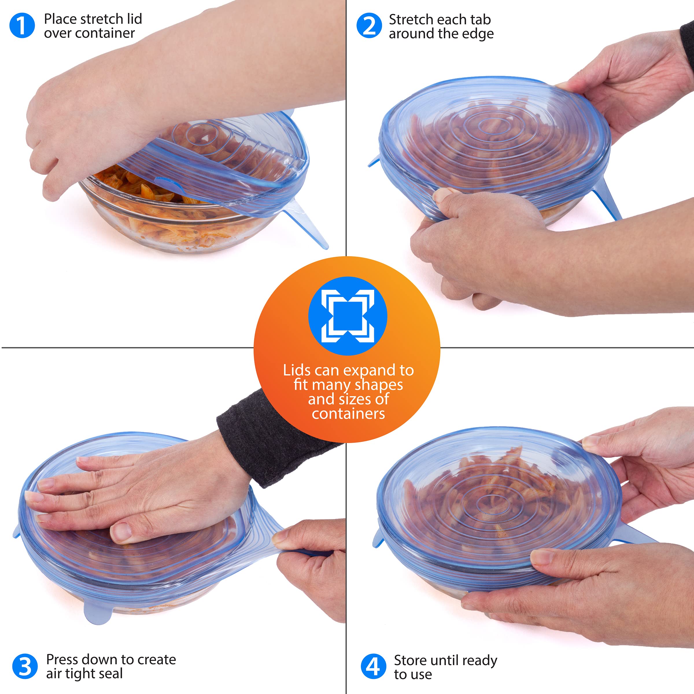 Kitchen + Home Silicone Stretch Lids - Set Of 10 Silicone Food Saver Covers - Bpa Free, Dishwasher, Microwave, Oven And Freezer