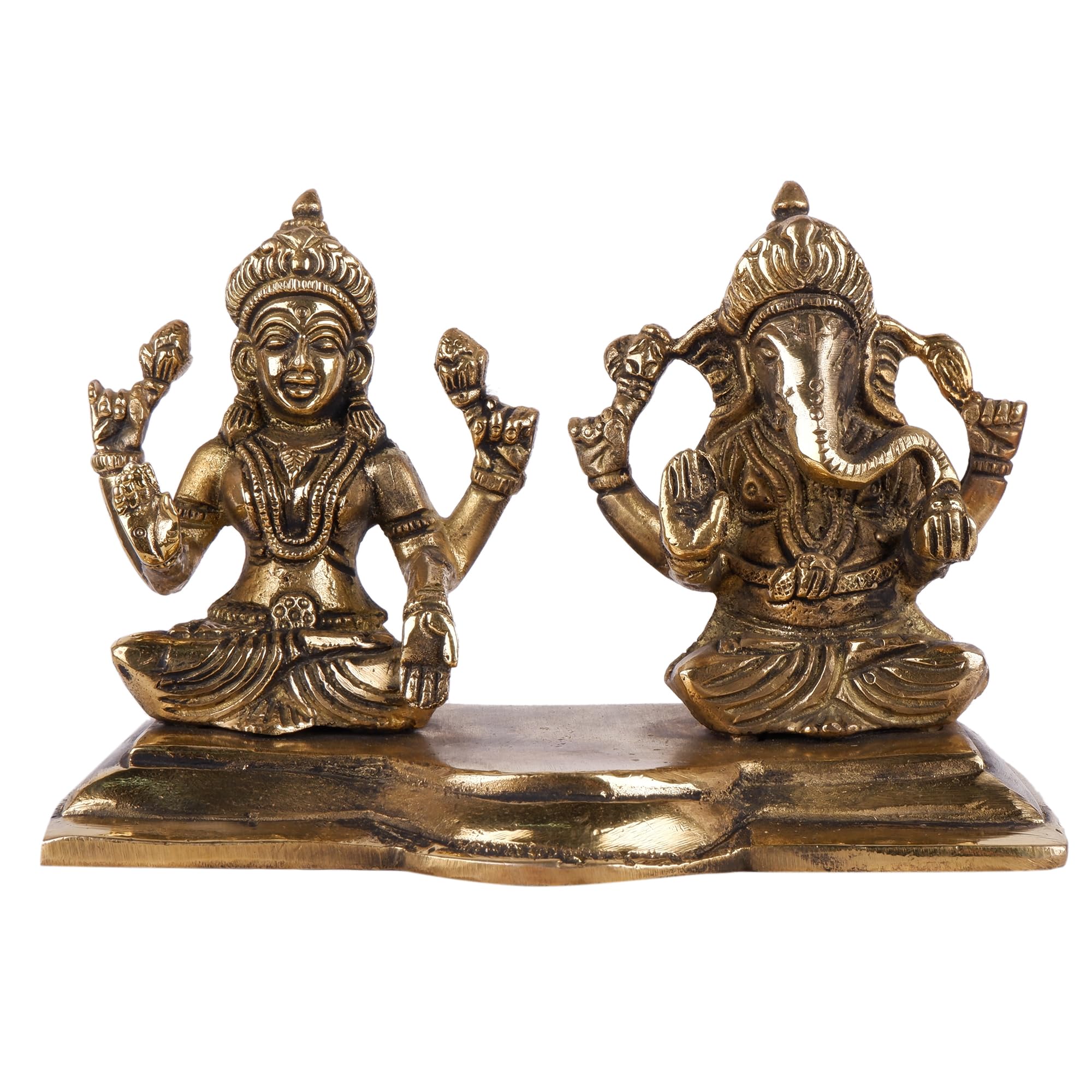 Shoppingrox Lakshmi Ganesh Set 10 Cm Religious Idol & Figurine Brass Metal Yellow Color