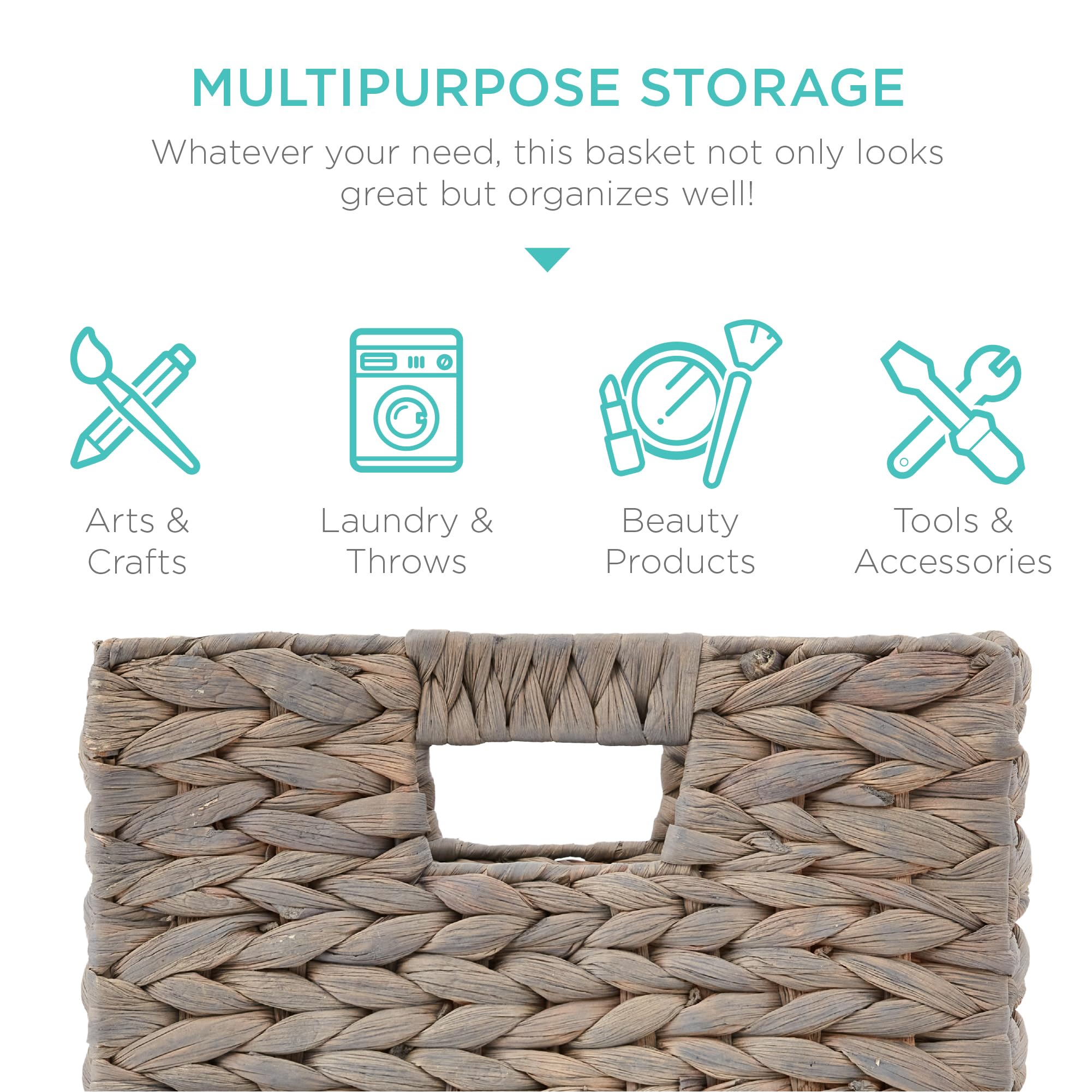 Best Choice Products 12X12In Hyacinth Baskets, Rustic Set Of 5 Multipurpose Collapsible Storage Organizer, Handwoven Laundry Tot