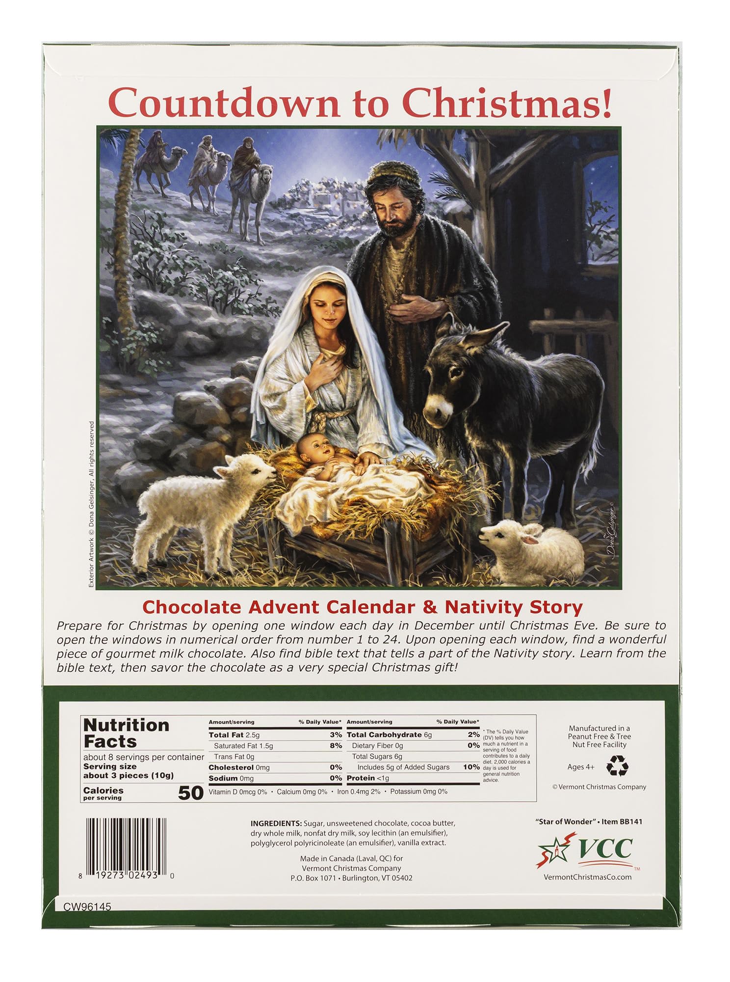 Vermont Christmas Company 'Star of Wonder' Chocolate Advent Calendar with Nativity Story (Countdown to Christmas) - 24 Windows o