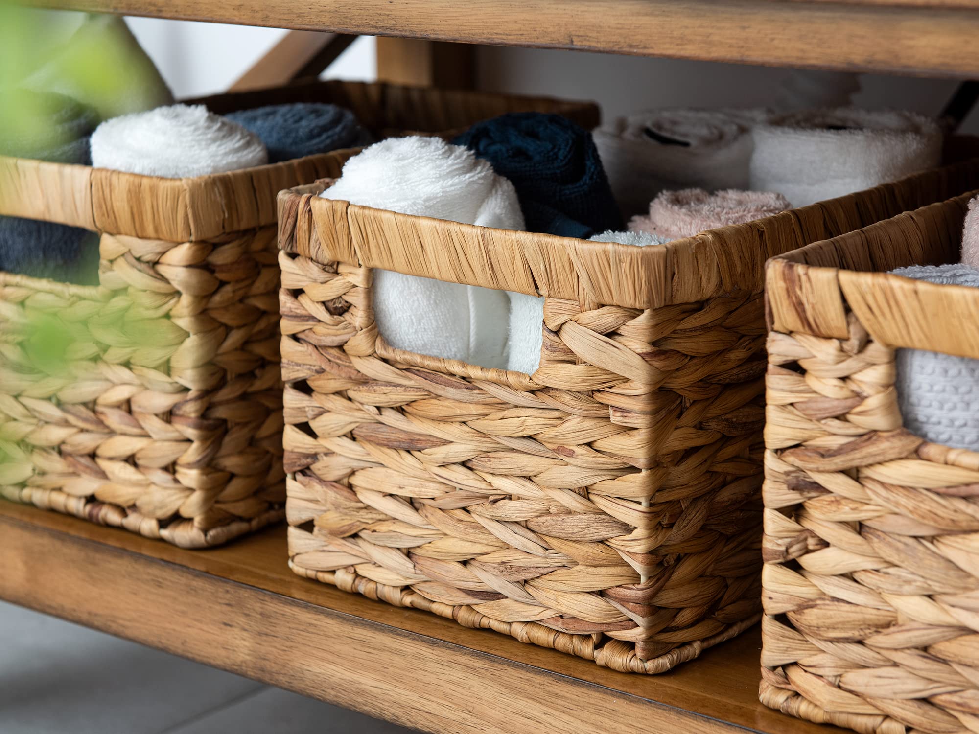 Storageworks Wicker Basket, Baskets For Organizing, Storage Basket With Built-In Handles, Water Hyacinth Shelves (Medium 2-Pack,