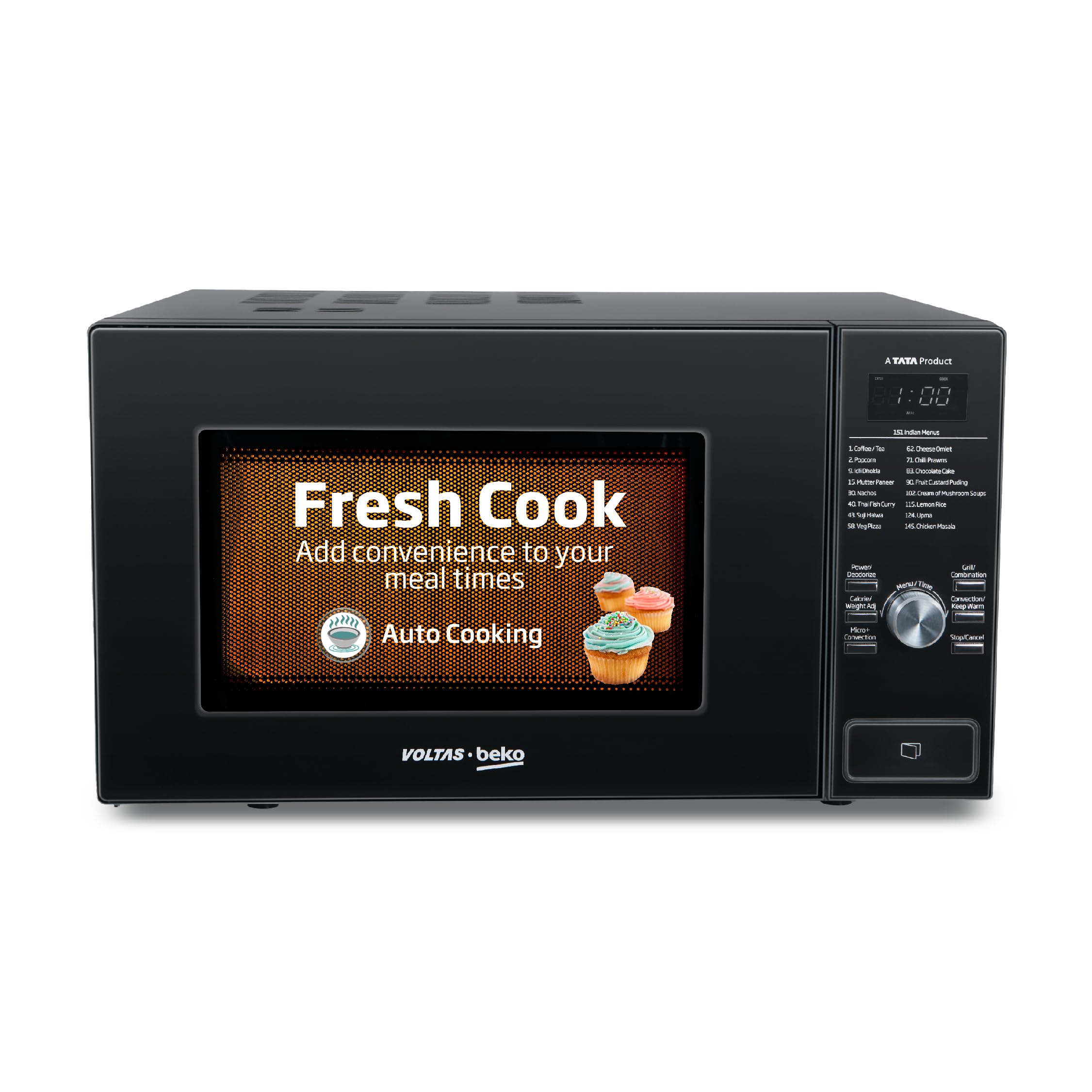 Voltas Beko 25 L Convection Microwave Oven (Mc25Bd, Black,151 India Dishes; Auto Menu, Stainless Steel Cavity)