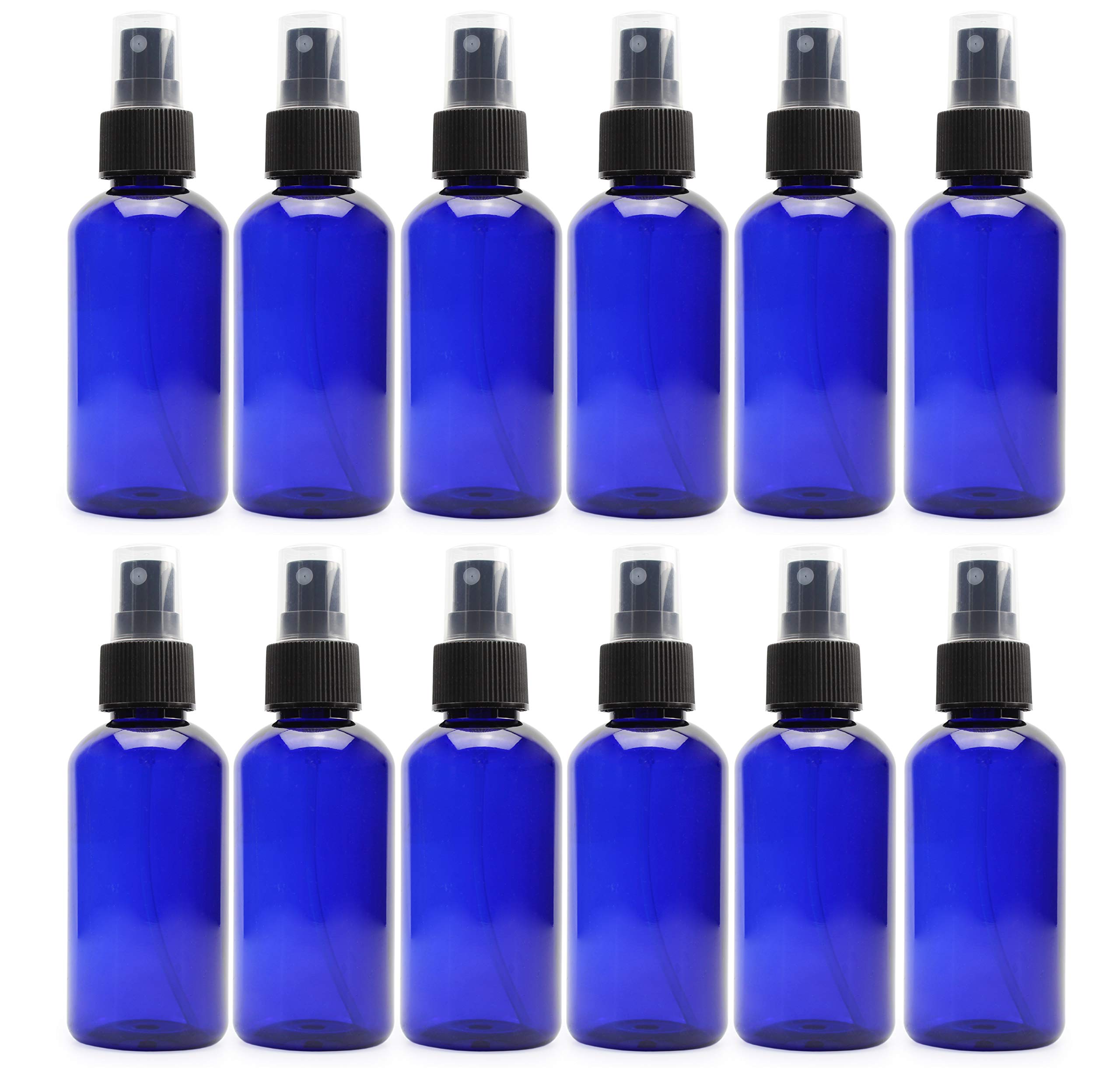 Cornucopia 4oz Blue PLASTIC Fine Mist Spray Bottles (12Pack); BPAFree Plastic Spritzer Bottles, Labels Included; PET #1 Plasti