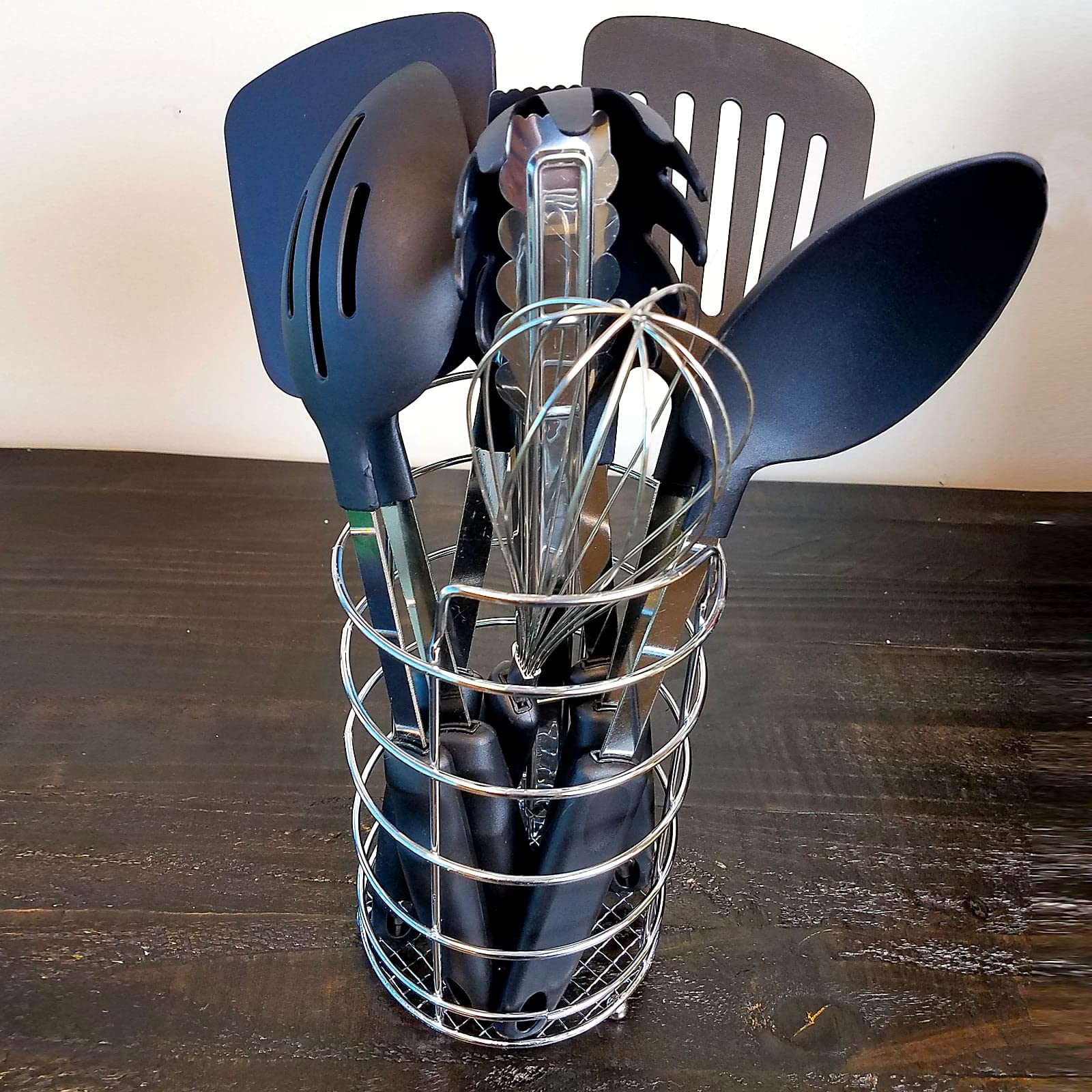 Gibson 128642.09 Chefs Better Basics Utensil Set With Round Shape Wire Caddy - 9 Piece