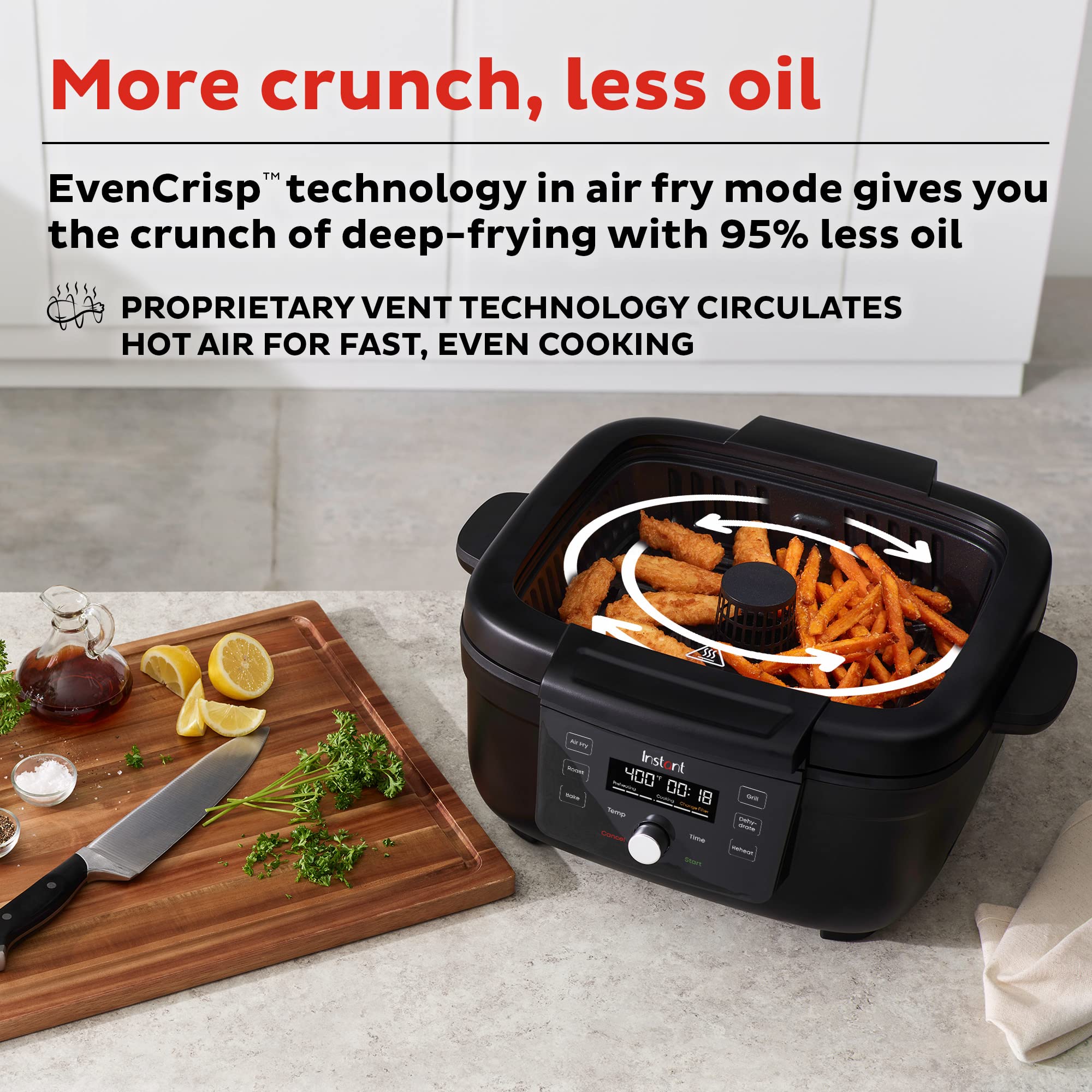 Instant 6-in-1 Indoor Grill and Air Fryer with Bake  Roast Reheat & Dehydrate  From the Makers of Instant Pot  with Odor-Reducing Filter  Clear Cooking Window  and Removable Lid for Easy Cleaning