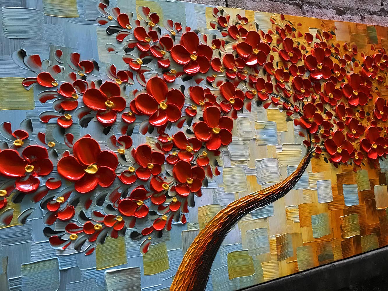 YaSheng Art -handpainted Contemporary Art Oil Painting On Canvas 3D Red Tree Paintings Modern Home Decor Wall Art for living room Ready to hang 24x48inch