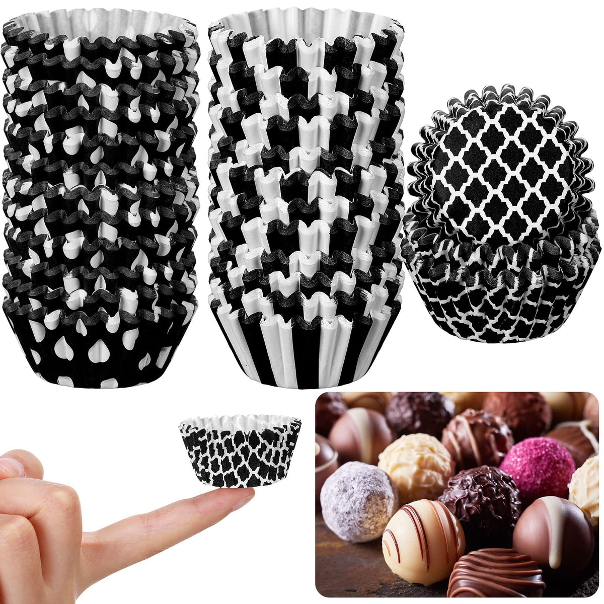 600 Counts Black And White Candy Cups Mini Cupcake Liner Cupcake Grid Dots Wrappers Cupcake Baking Paper Muffin Baking Liners Ho