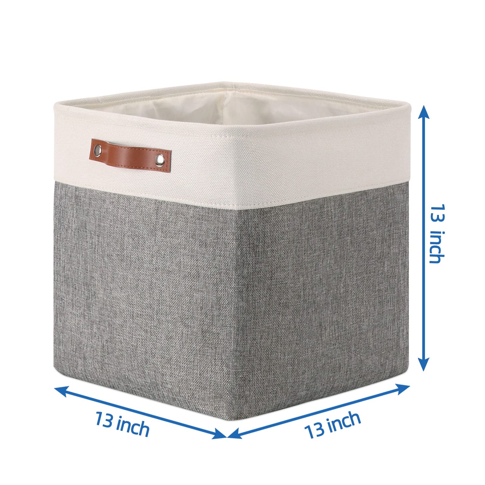 Temary 13 Inch Storage Cubes Baskets Fabric Storage Bins Cube Storage Baskets with PU Leather Handle Clothes Basket for Gift  Large Baskets for Storage Toys  Books  Blankets