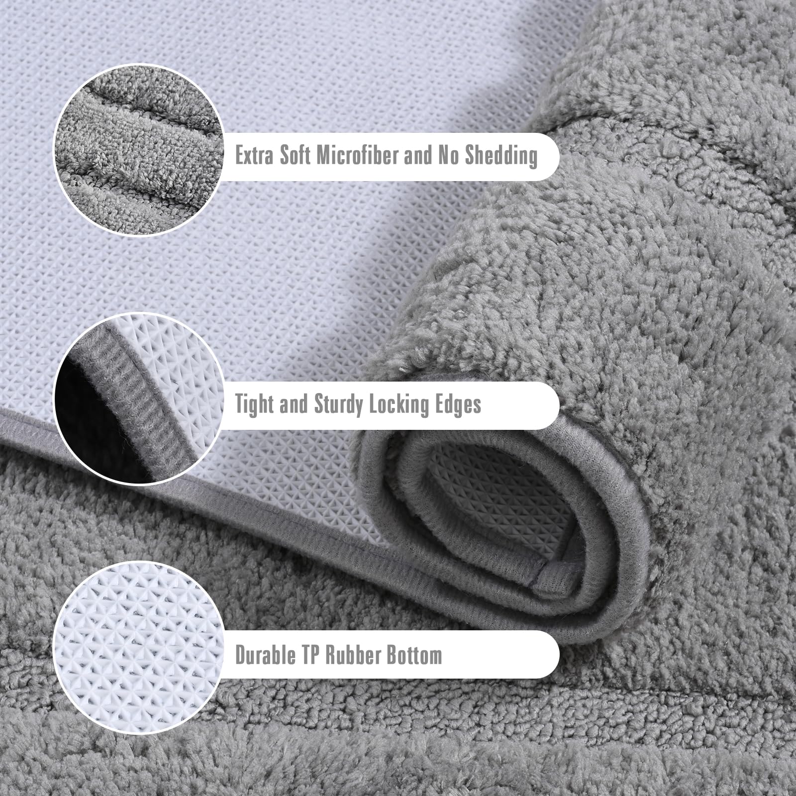 Homore Bath Rug, Grey Bathroom Rug 24X60 Inch Soft Absorbent Microfiber Bathroom Runner Rug, Washable Bath Runner Rugs For Bathr