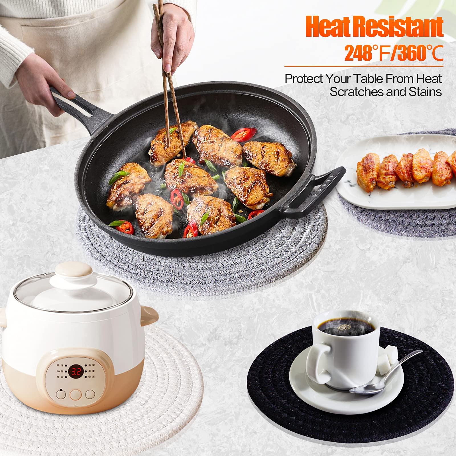 Pot Holders Trivets Set, 4 Pcs 100% Cotton Thread Woven Trivets For Hot Dishes Plates, 7 & 9.5 Inch Heat Resistant Potholders Wo