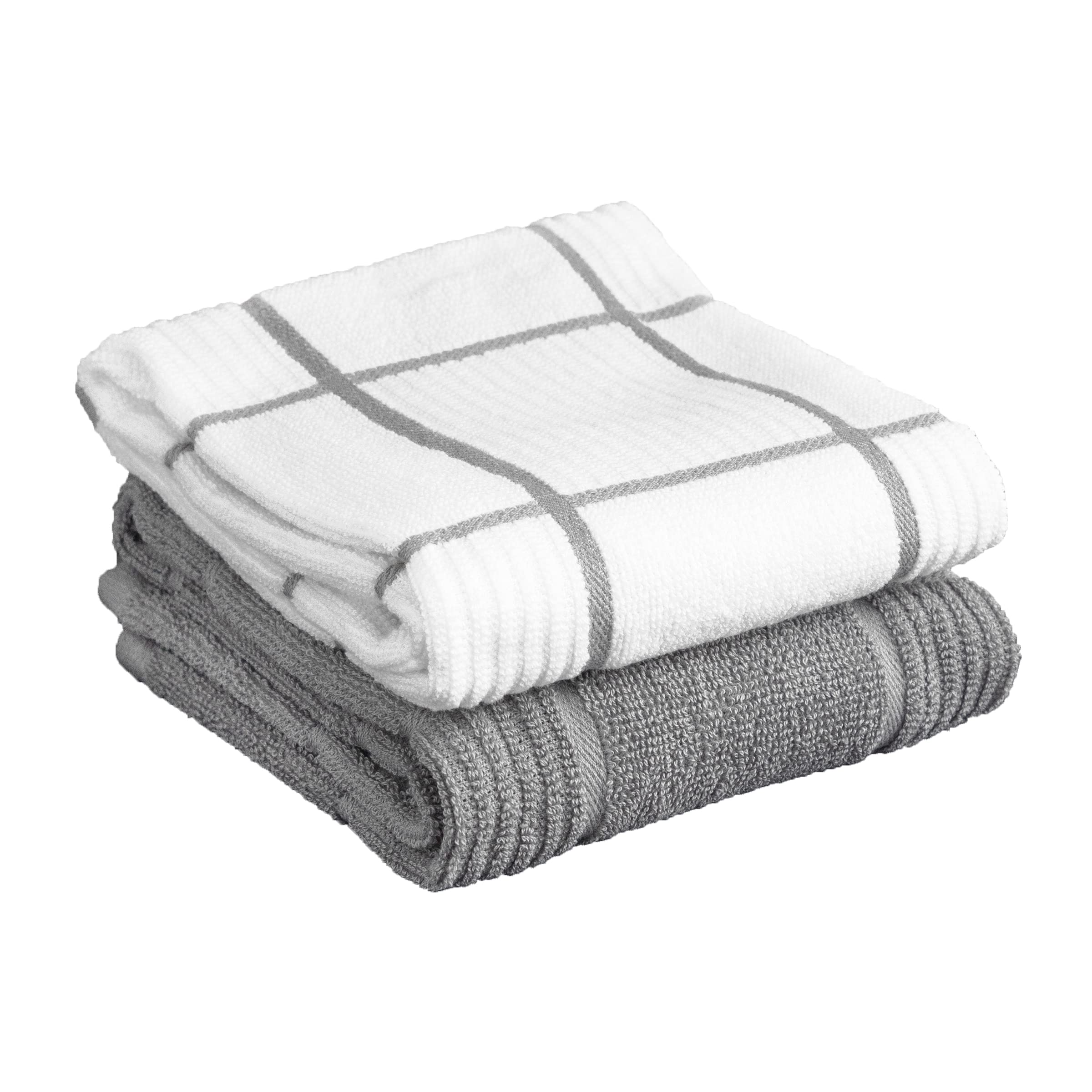 T-Fal Textiles Kitchen Towels 2-Pack Parquet, Solid/Check - 2 Pack, Gray, 2 Count