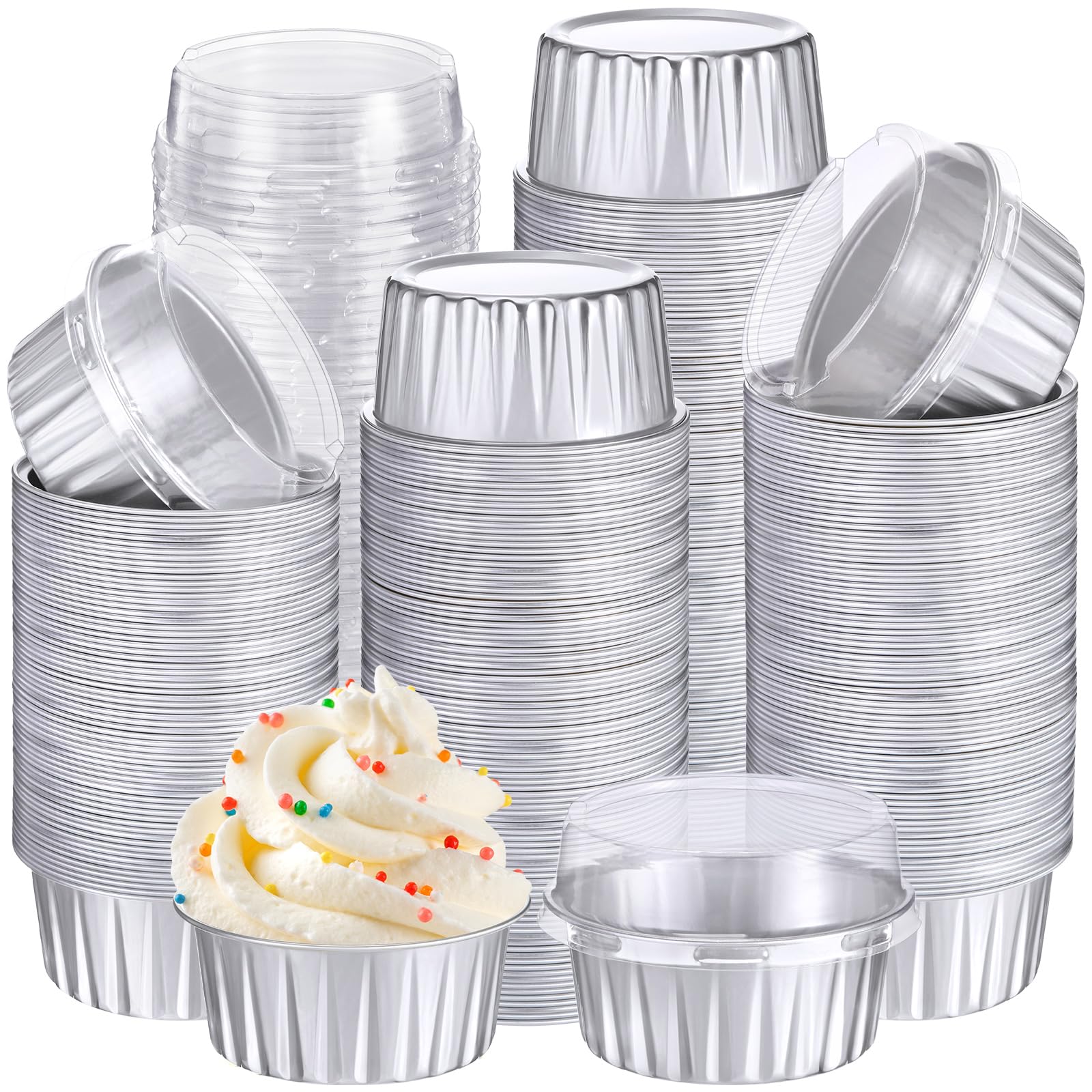 Gejoy 400 Pcs Aluminum Foil Baking Cups with Lids, Classic, Silver