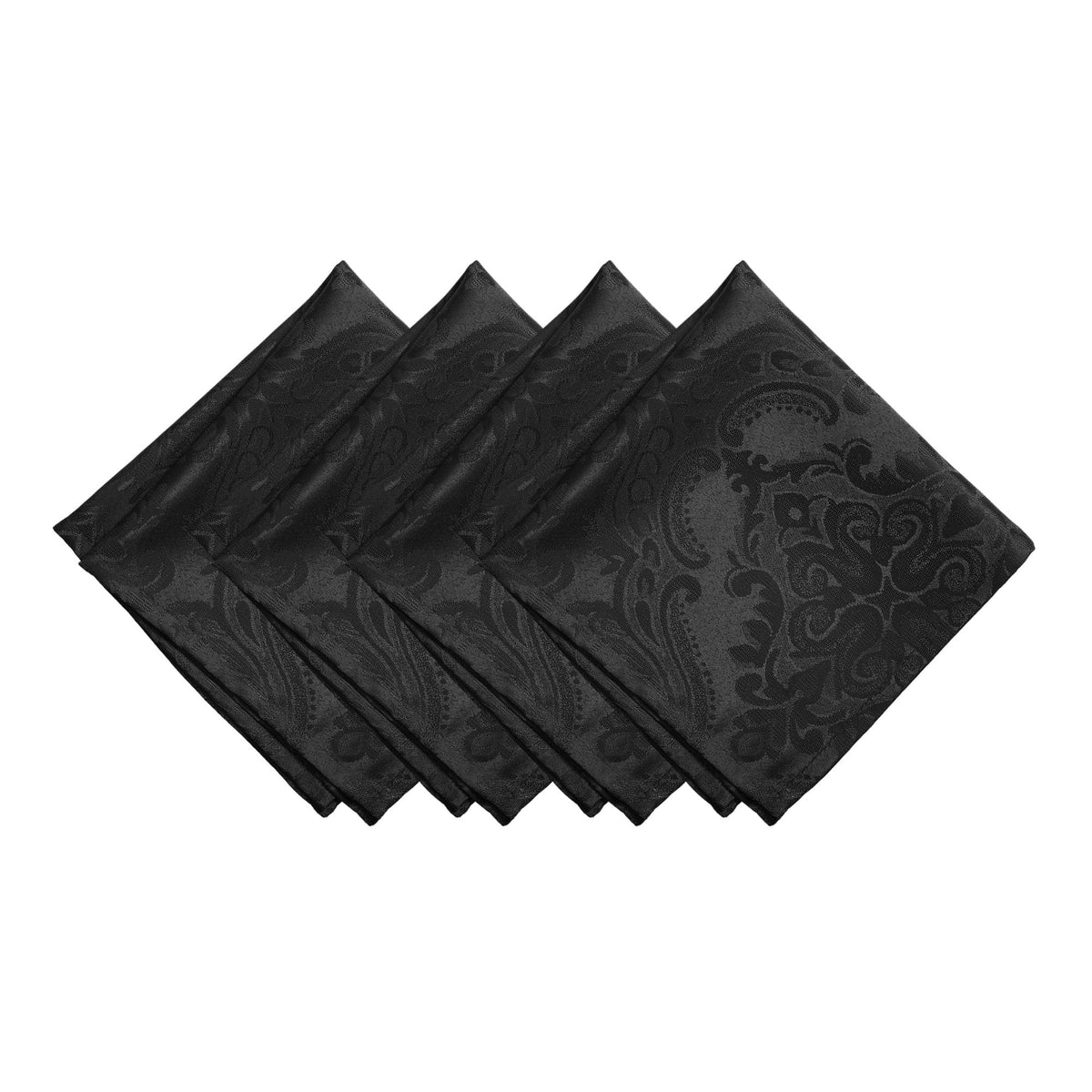 Elrene Home Fashions Caiden Elegance Damask Fabric Napkins (Set Of 4), 17'' X 17'', Black 4 Count