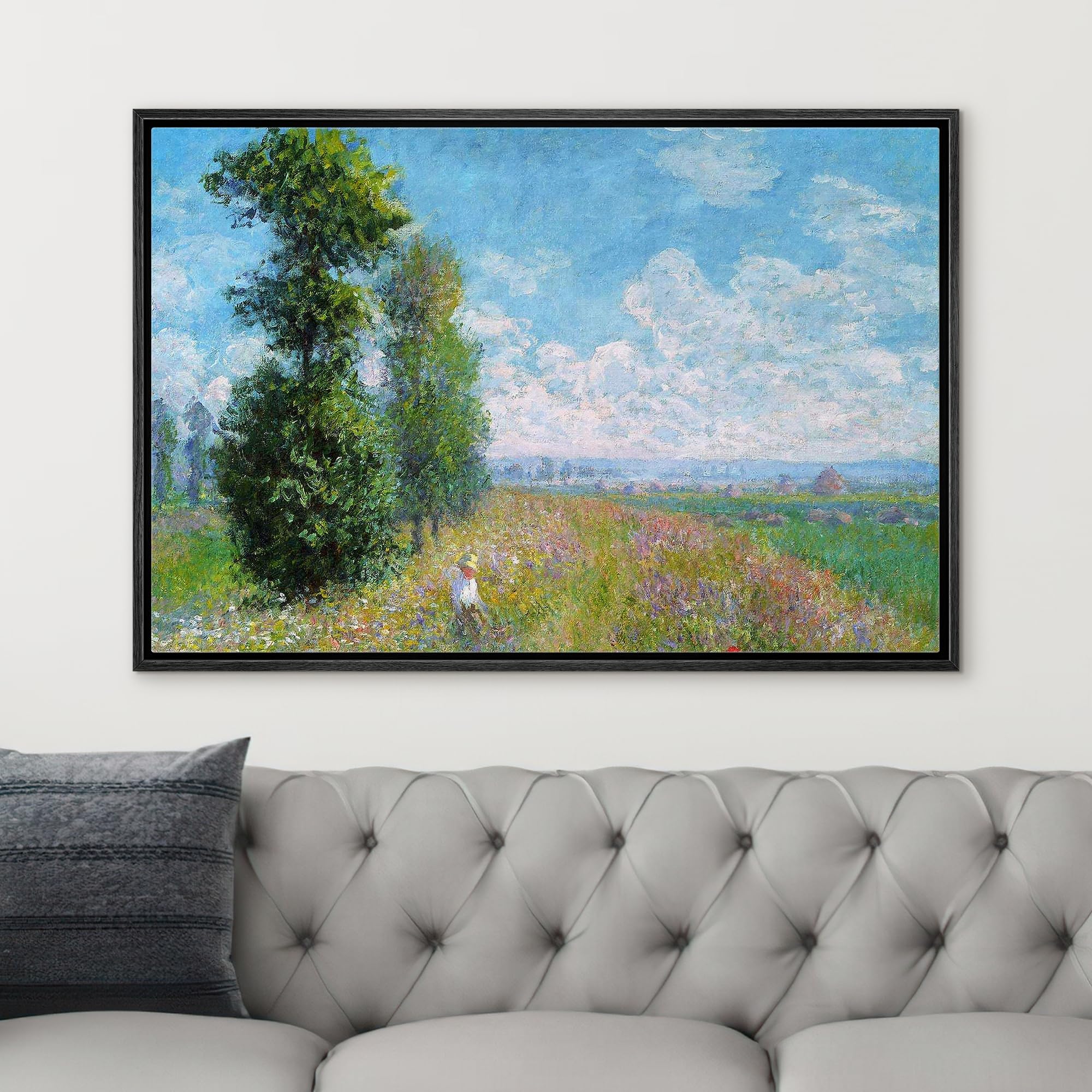 Wall26 Meadow With Poplars By Claude Monet - Impressionist Modern Art - Framed Canvas Art Home Art - 16''X24'' Black